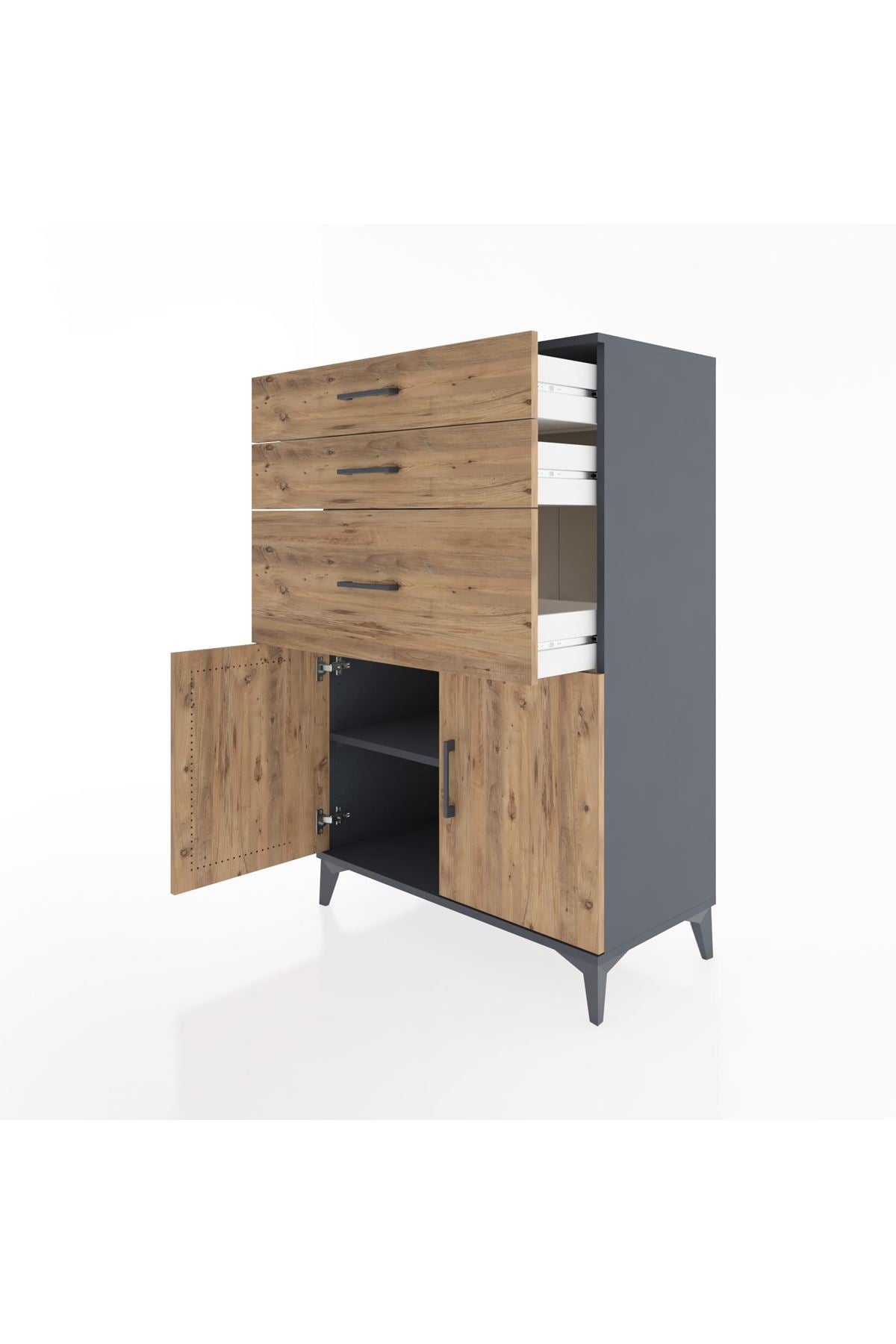 Hyperion Dolap Tek Raflı 3 Çekmeceli 2 Kapaklı 88x44x134 - S51M003V6B