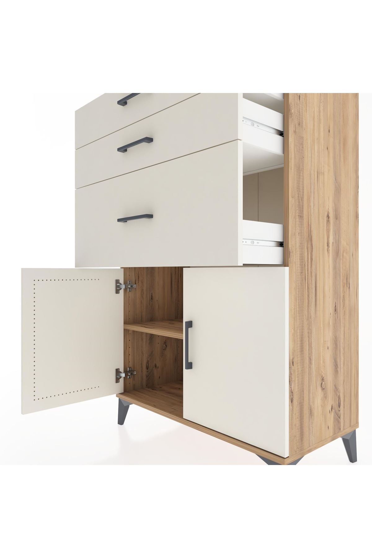 Hyperion Dolap Tek Raflı 3 Çekmeceli 2 Kapaklı 88x44x134 - S51M003V7B