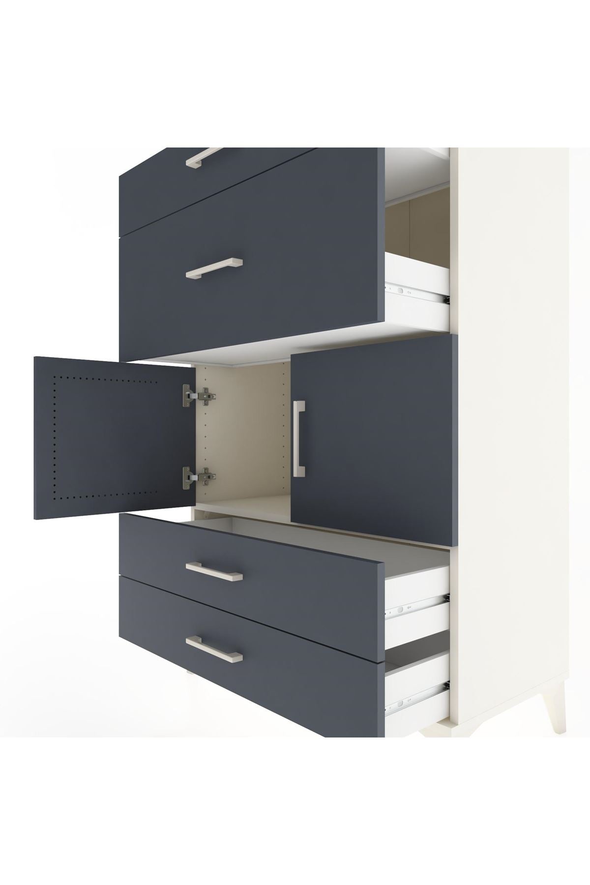 Hyperion Dolap Tek Raflı 4 Çekmeceli 2 Kapaklı 88x44x134 - S51M005V2B