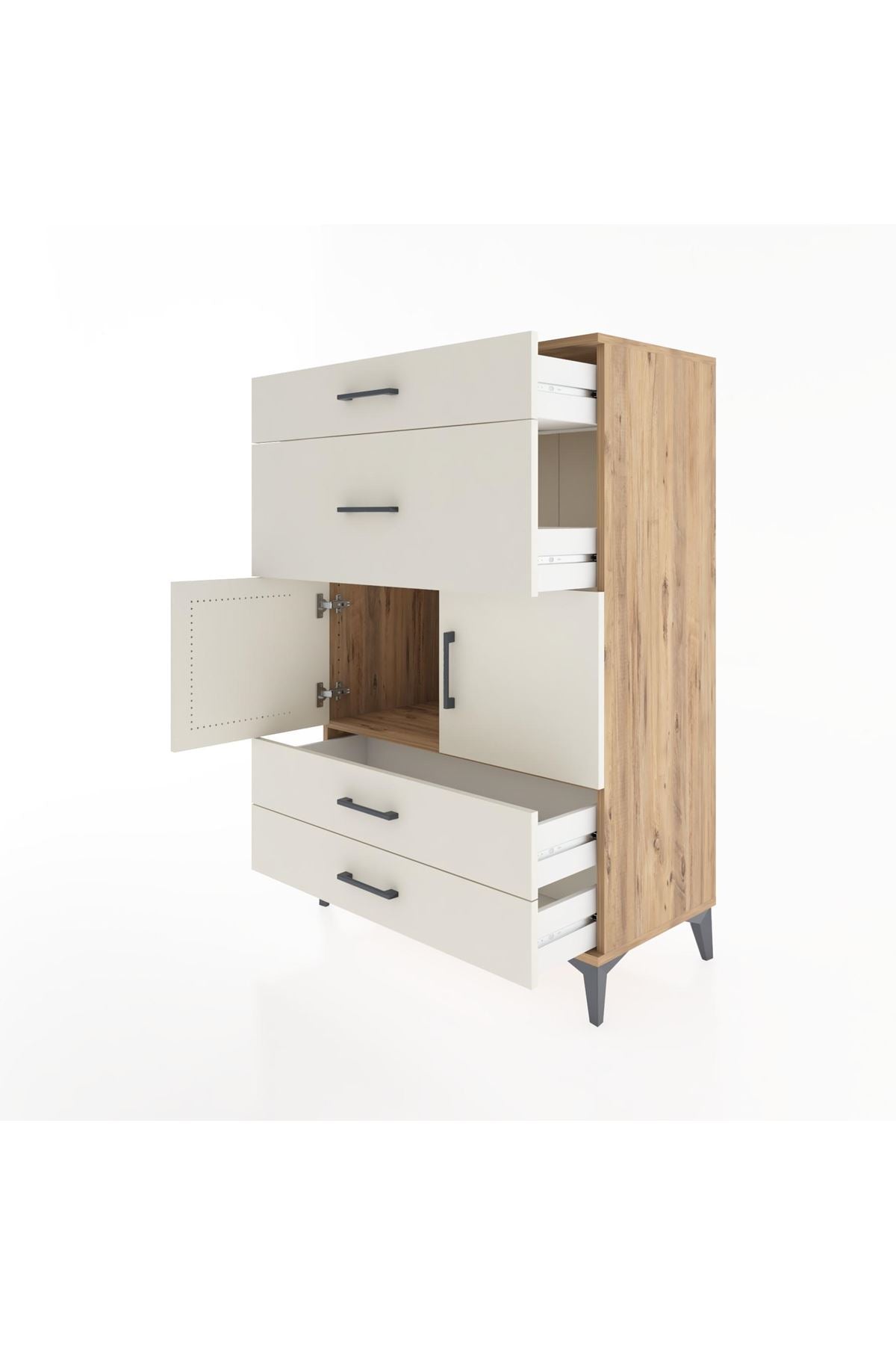 Hyperion Dolap Tek Raflı 4 Çekmeceli 2 Kapaklı 88x44x134 - S51M005V7B