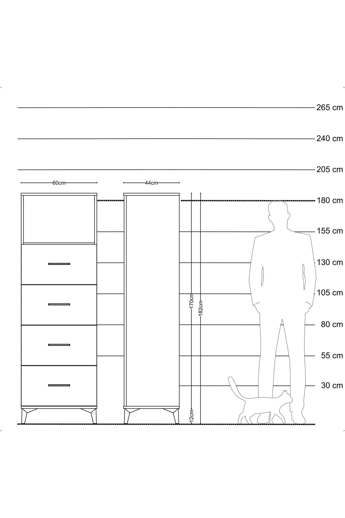 Hyperion Dolap Tek Raflı 4 Çekmeceli 60x44x182 - S56M052V9B