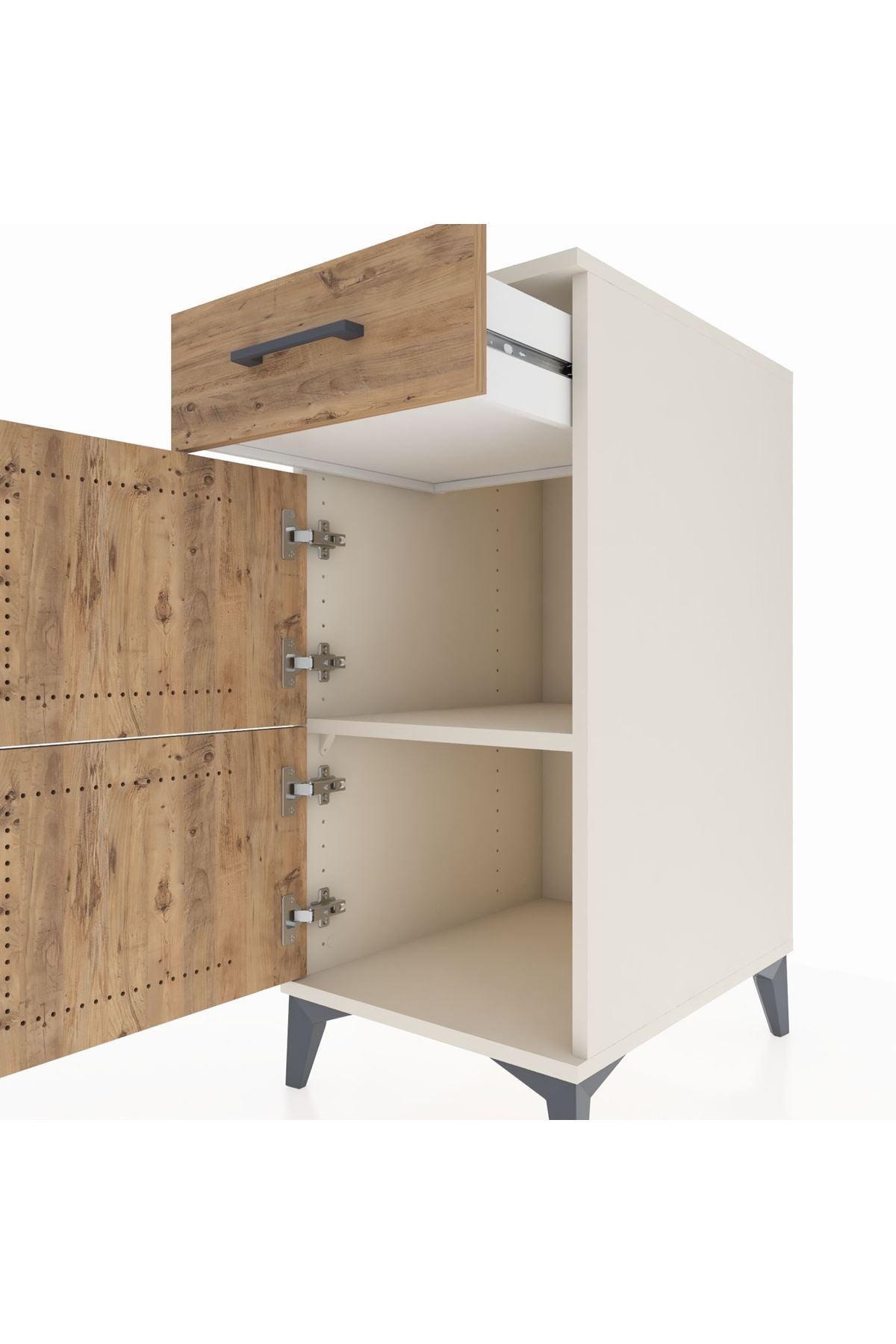 Kronos Komodin Tek Raflı Tek Çekmeceli 2 Kapaklı 44x59x96 - S75M021V3C
