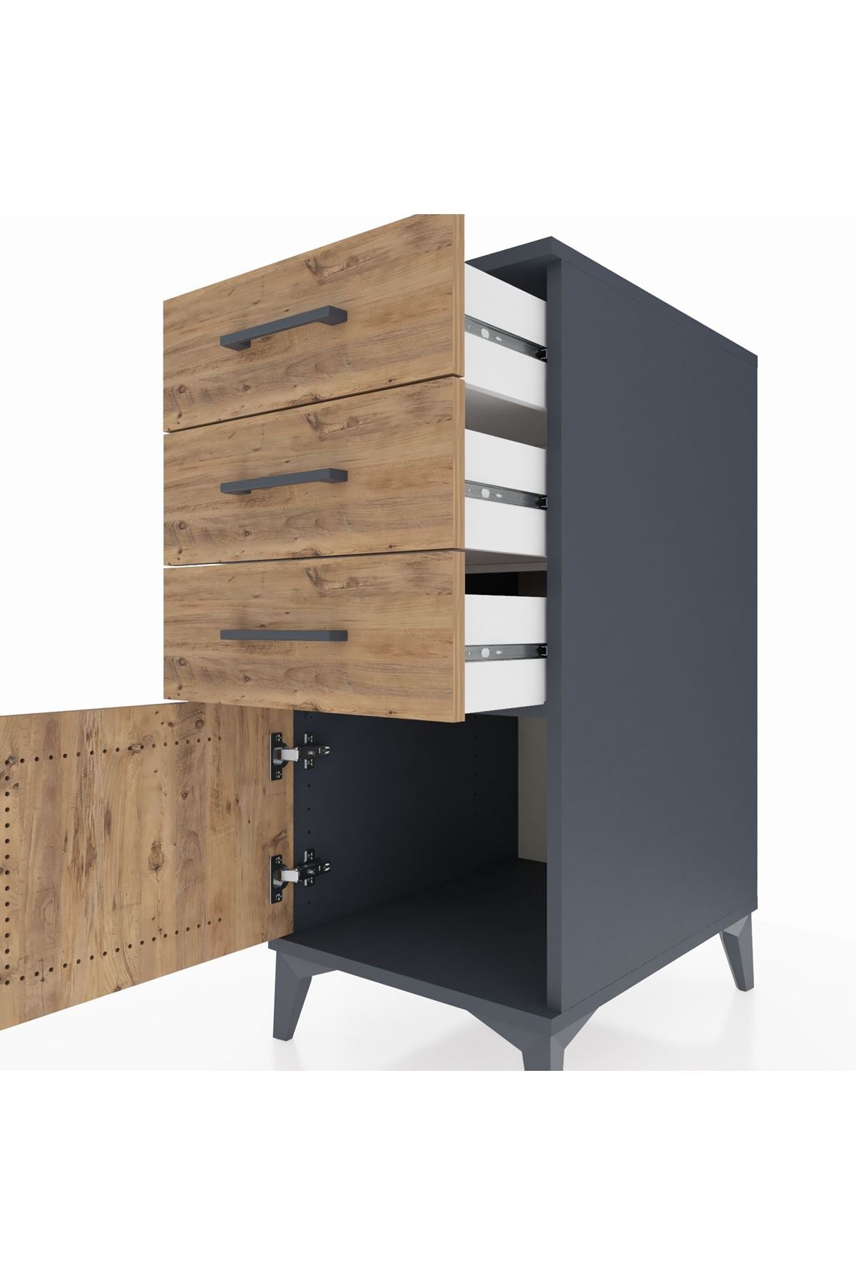 Kronos Komodin 3 Çekmeceli Tek Kapaklı 44x59x96 - S75M024V6C