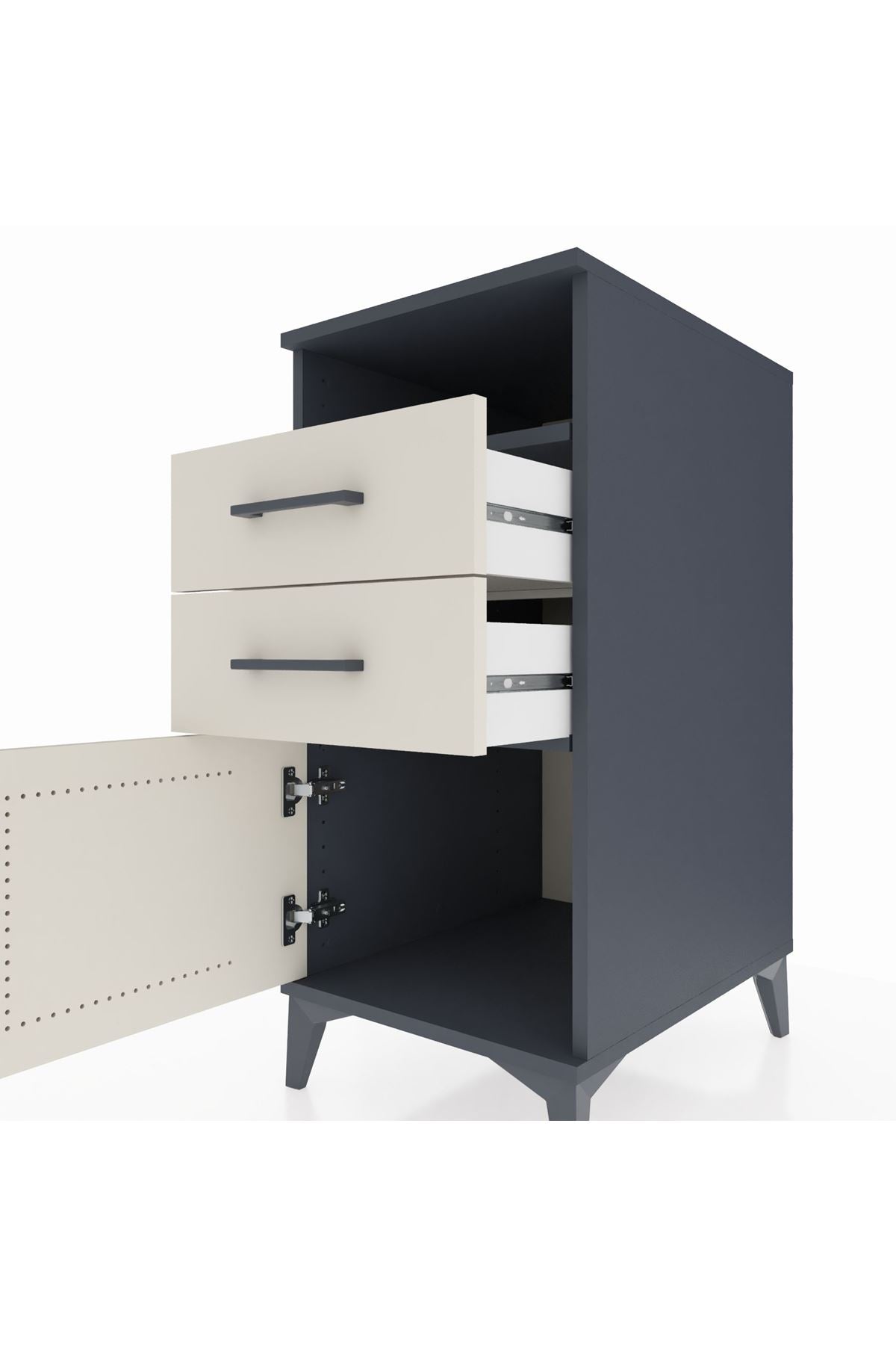 Kronos Komodin Tek Raflı 2 Çekmeceli Tek Kapaklı 44x59x96 - S75M025V4C