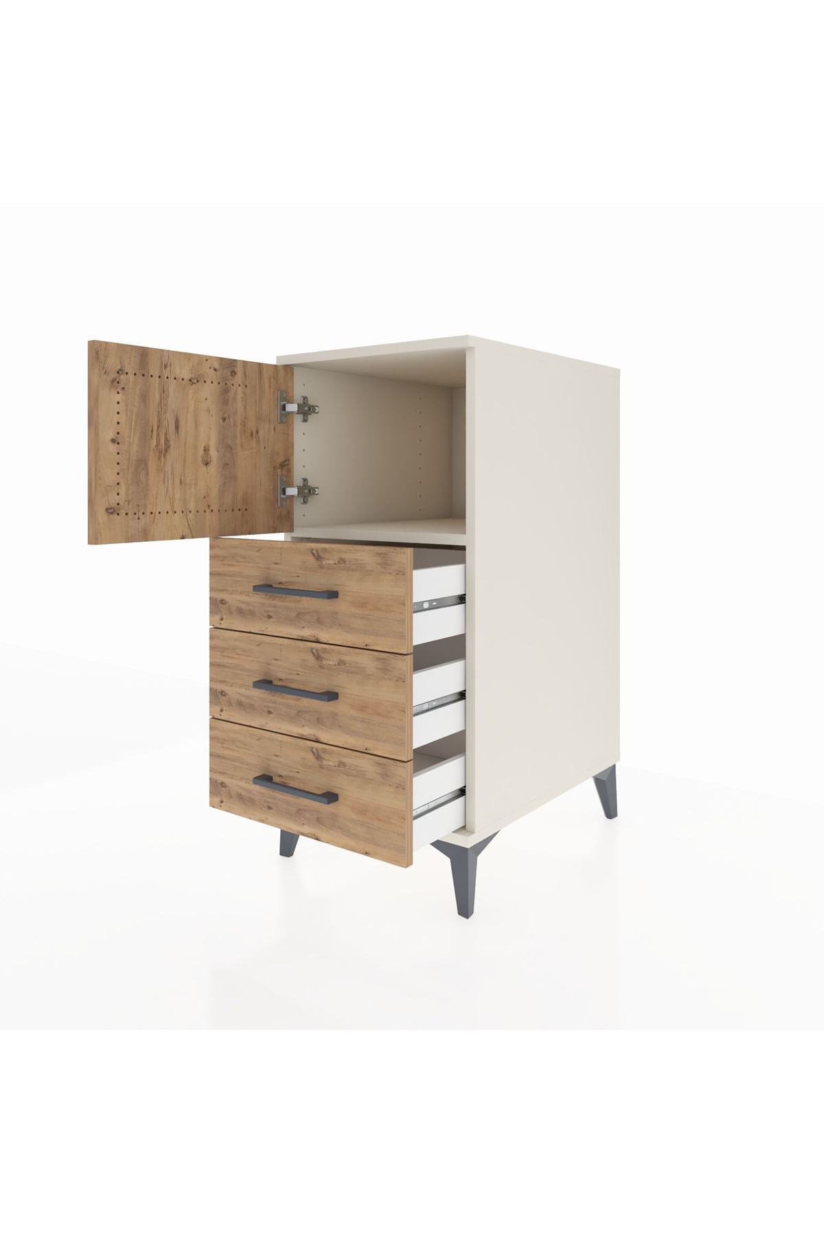 Kronos Komodin Tek Raflı 3 Çekmeceli Tek Kapaklı 44x59x96 - S75M026V3C