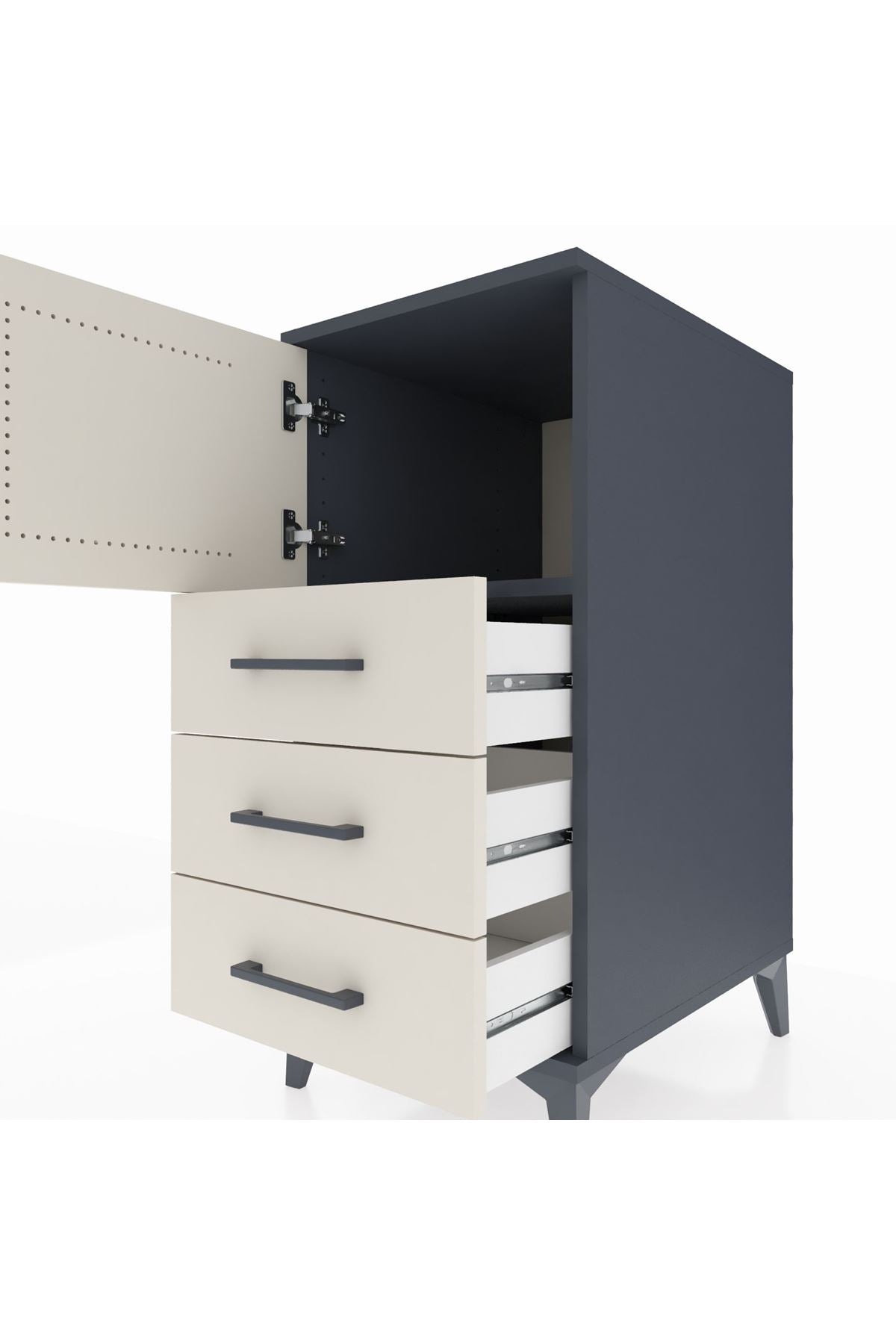 Kronos Komodin Tek Raflı 3 Çekmeceli Tek Kapaklı 44x59x96 - S75M026V4C