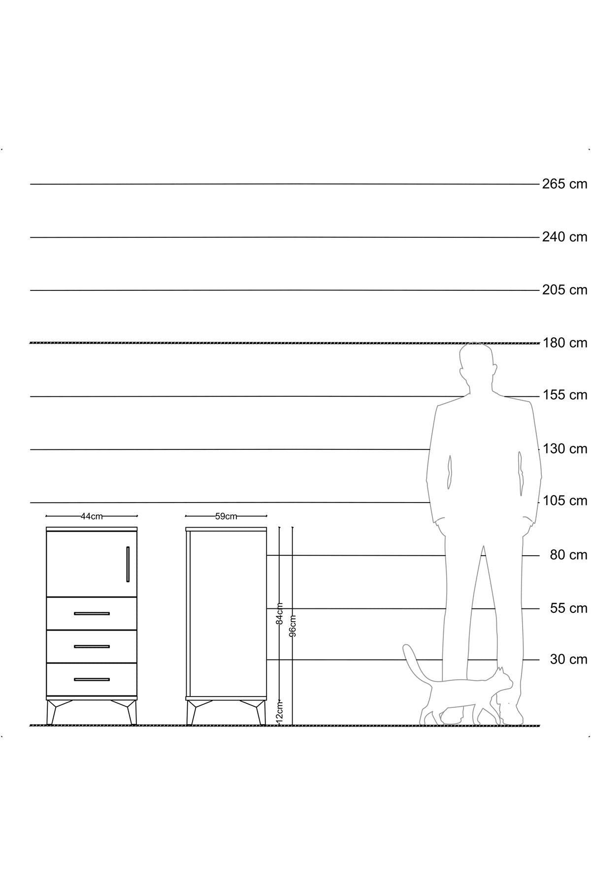 Kronos Komodin Tek Raflı 3 Çekmeceli Tek Kapaklı 44x59x96 - S75M026V4C
