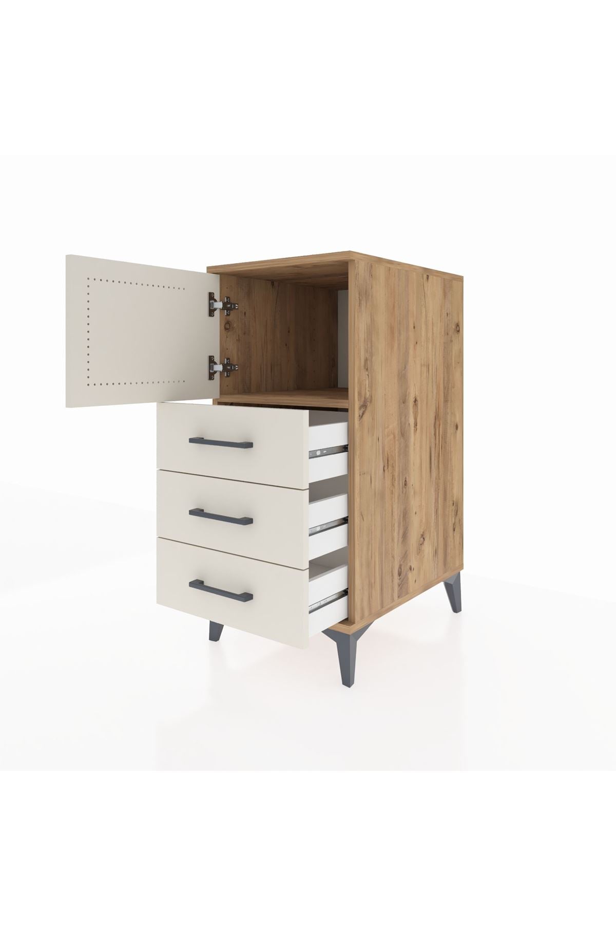 Kronos Komodin Tek Raflı 3 Çekmeceli Tek Kapaklı 44x59x96 - S75M026V7C