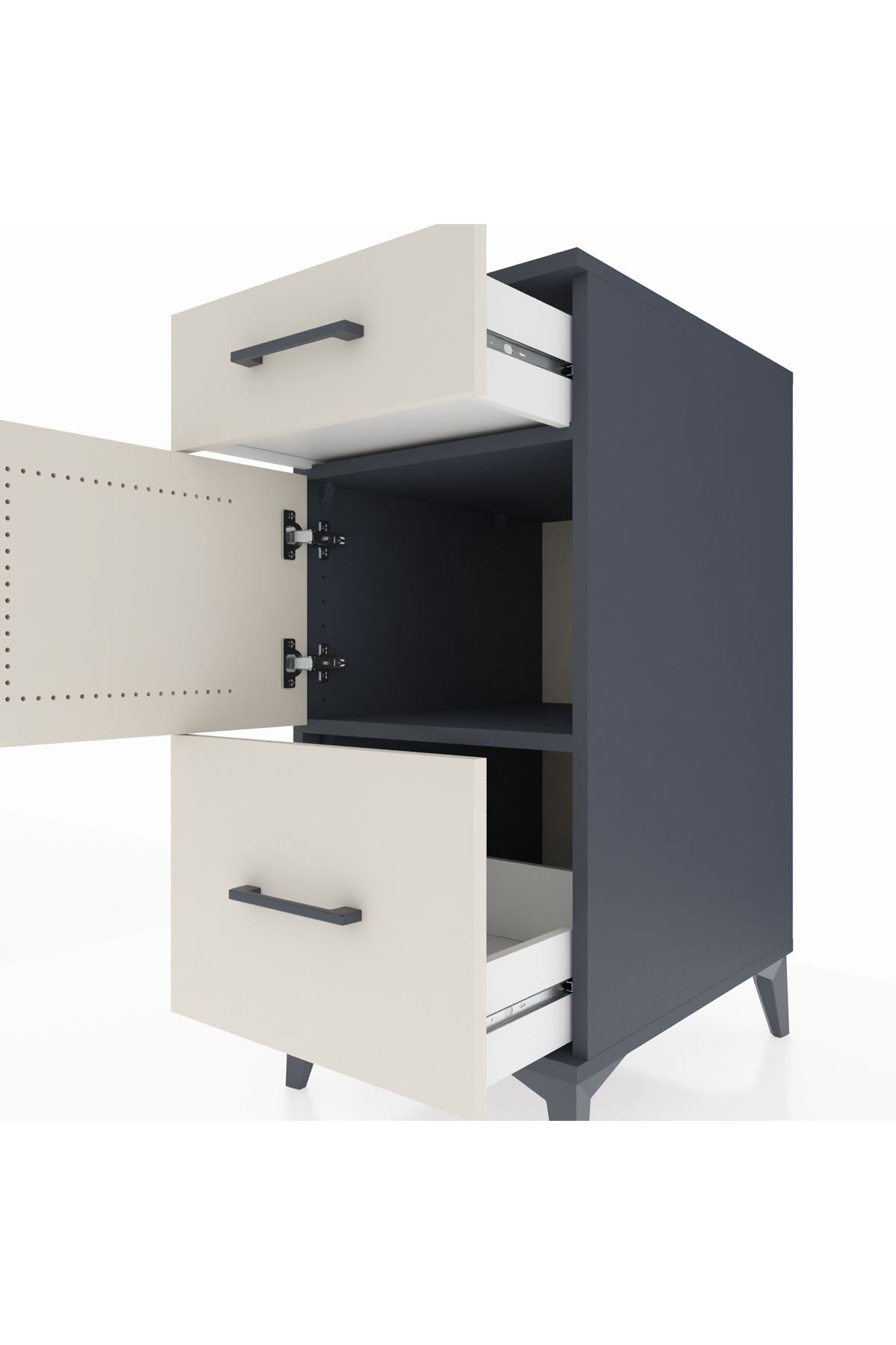 Kronos Komodin Tek Raflı 2 Çekmeceli Tek Kapaklı 44x59x96 - S75M030V4C