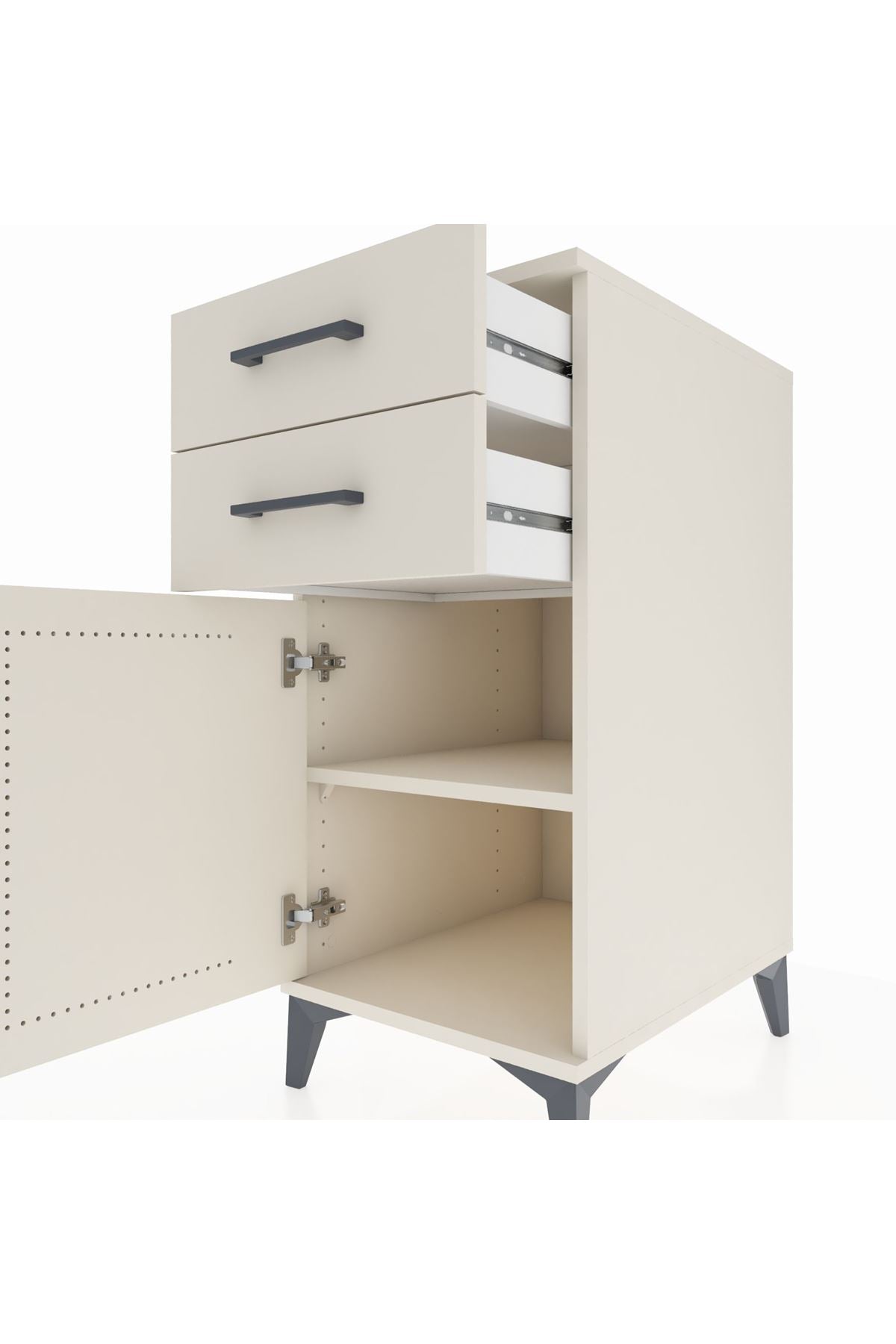 Kronos Komodin Tek Raflı 2 Çekmeceli Tek Kapaklı 44x59x96 - S75M034V1C