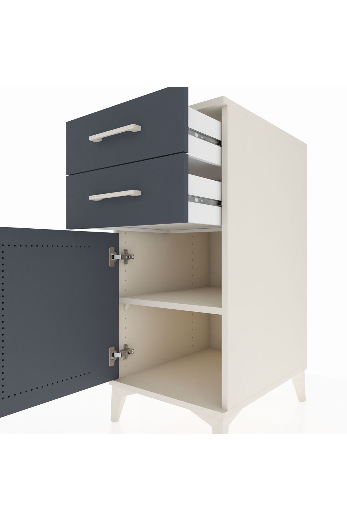 Kronos Komodin Tek Raflı 2 Çekmeceli Tek Kapaklı 44x59x96 - S75M034V2C