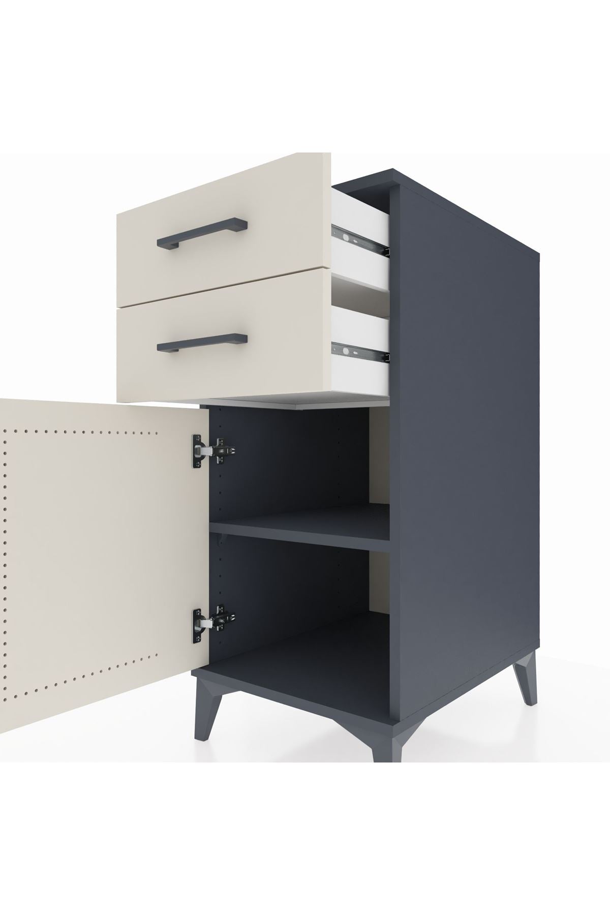 Kronos Komodin Tek Raflı 2 Çekmeceli Tek Kapaklı 44x59x96 - S75M034V4C