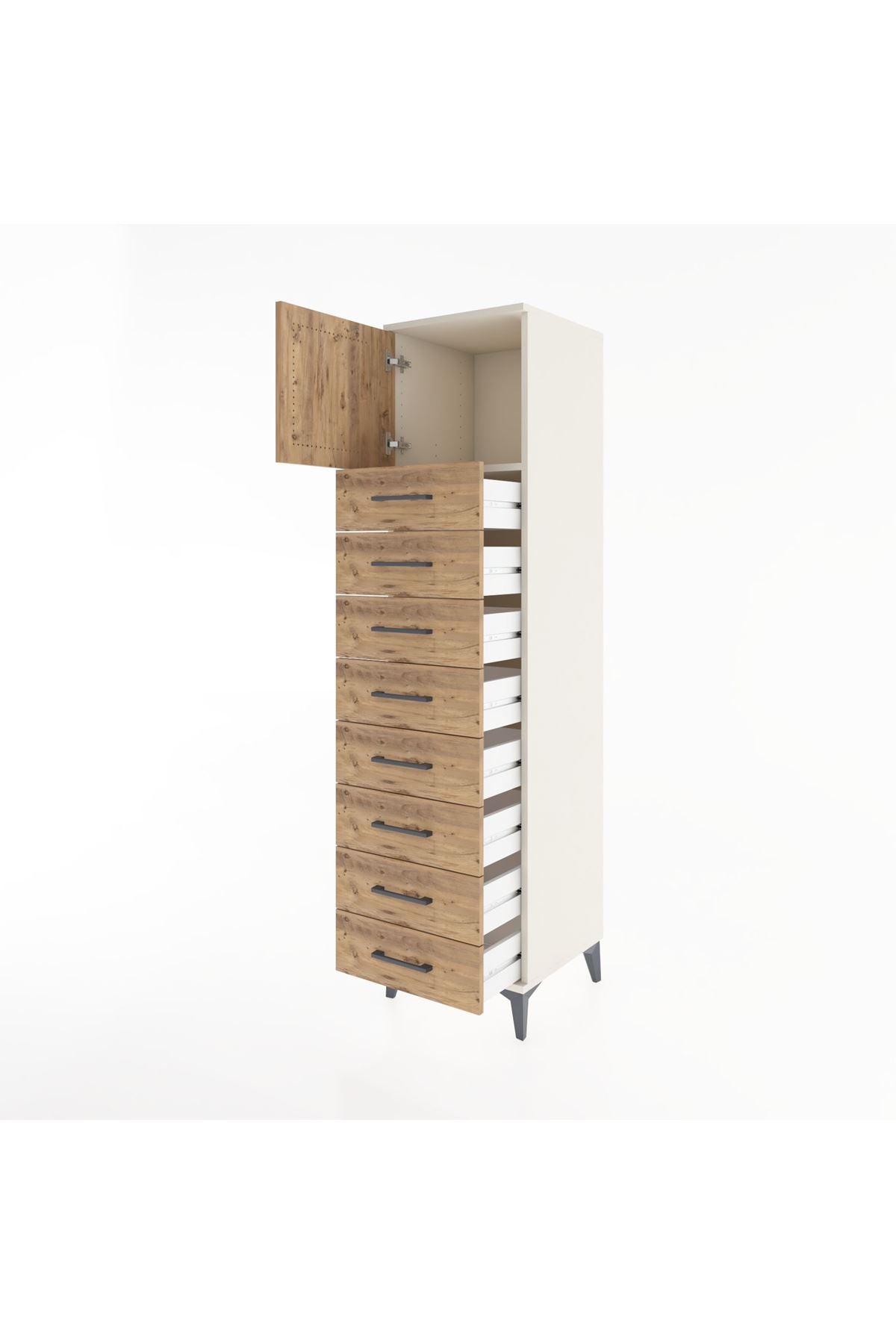 Hyperion Dolap Tek Raflı 8 Çekmeceli Tek Kapaklı 44x44x182 - S55M001V3B