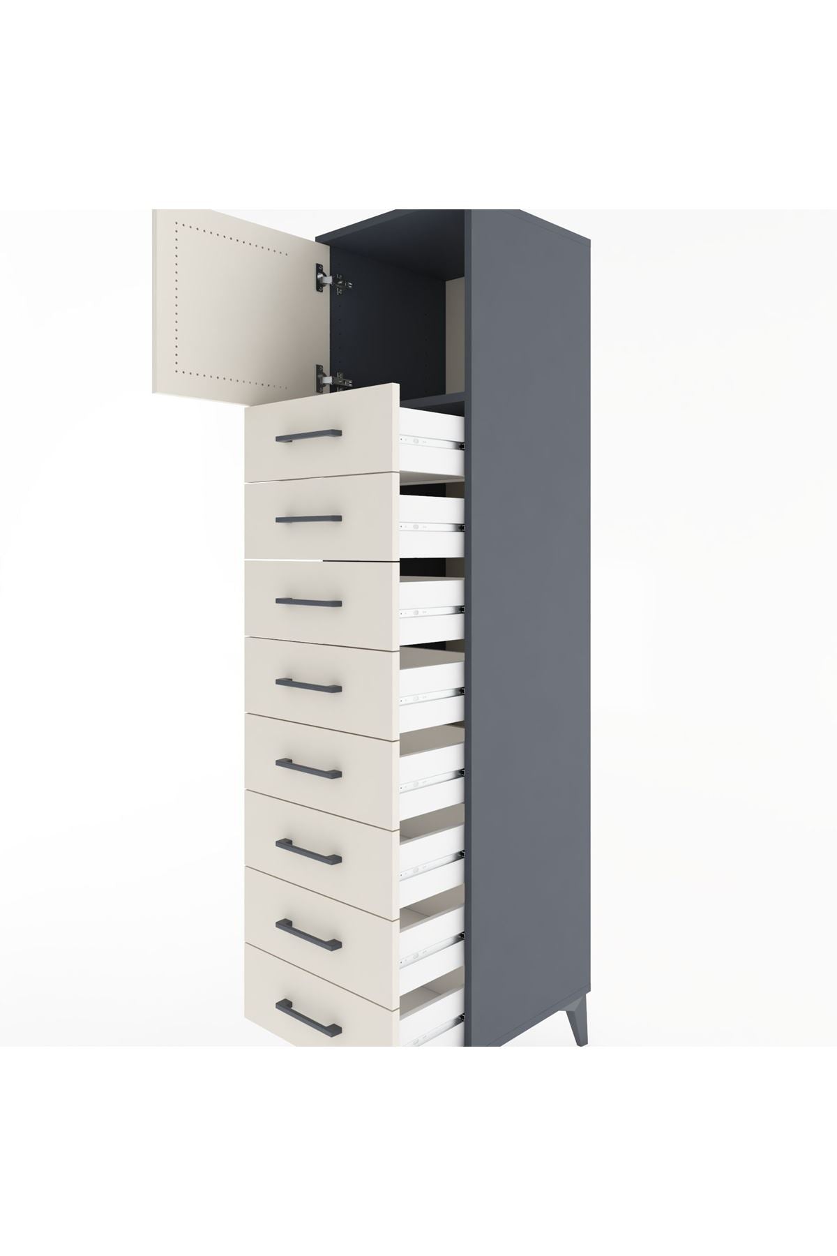 Hyperion Dolap Tek Raflı 8 Çekmeceli Tek Kapaklı 44x44x182 - S55M001V4B