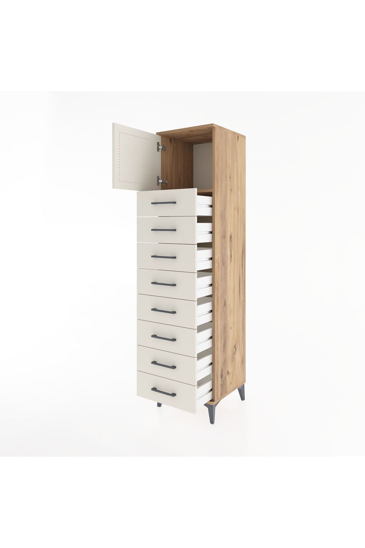 Hyperion Dolap Tek Raflı 8 Çekmeceli Tek Kapaklı 44x44x182 - S55M001V7B