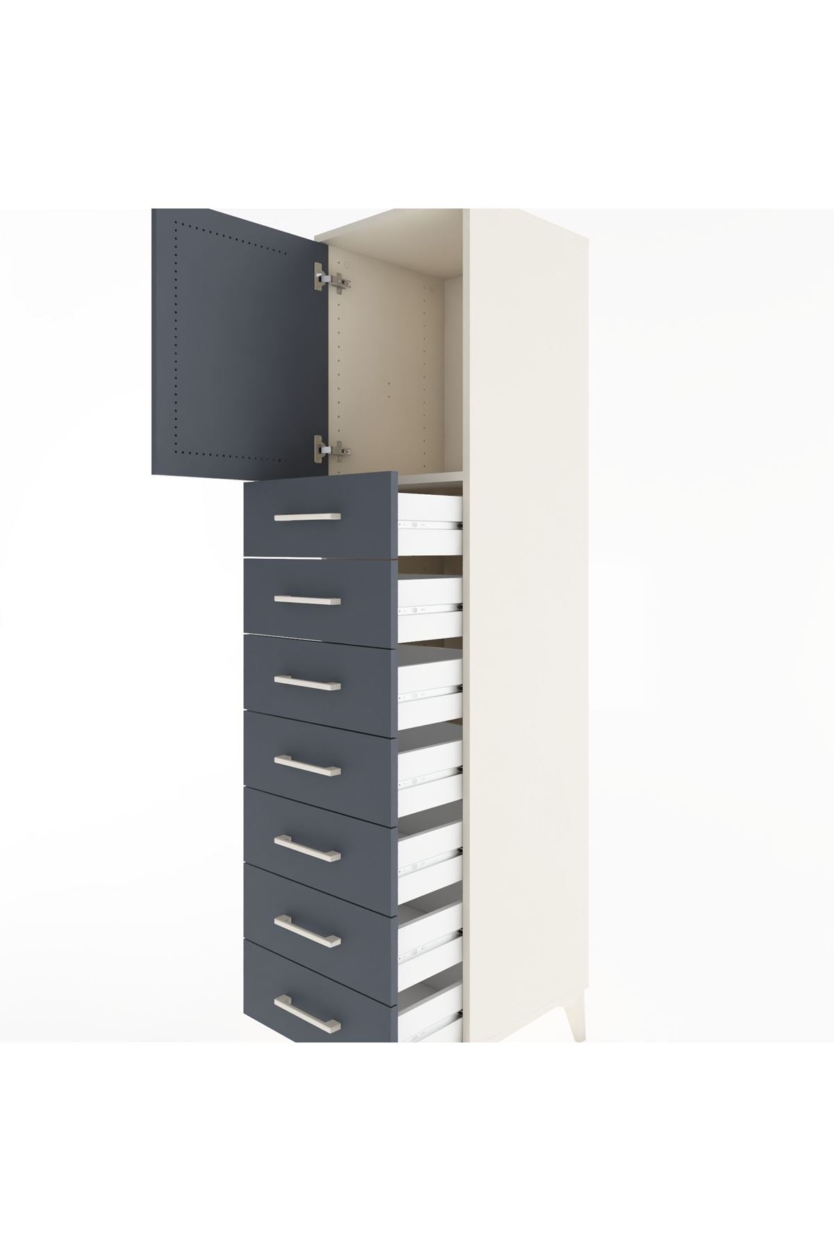 Hyperion Dolap Tek Raflı 7 Çekmeceli Tek Kapaklı 44x44x182 - S55M002V2B