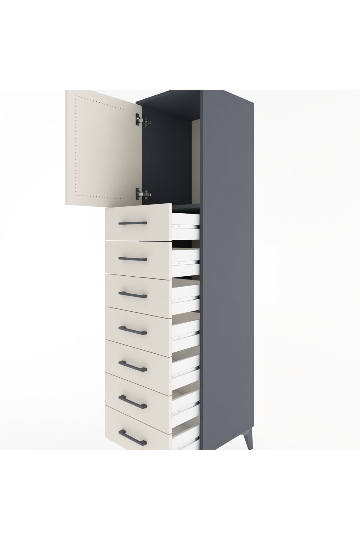 Hyperion Dolap Tek Raflı 7 Çekmeceli Tek Kapaklı 44x44x182 - S55M002V4B