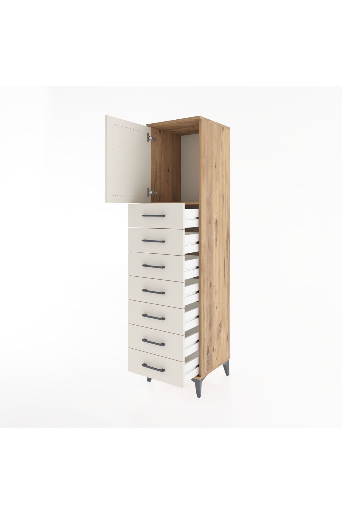 Hyperion Dolap Tek Raflı 7 Çekmeceli Tek Kapaklı 44x44x182 - S55M002V7B