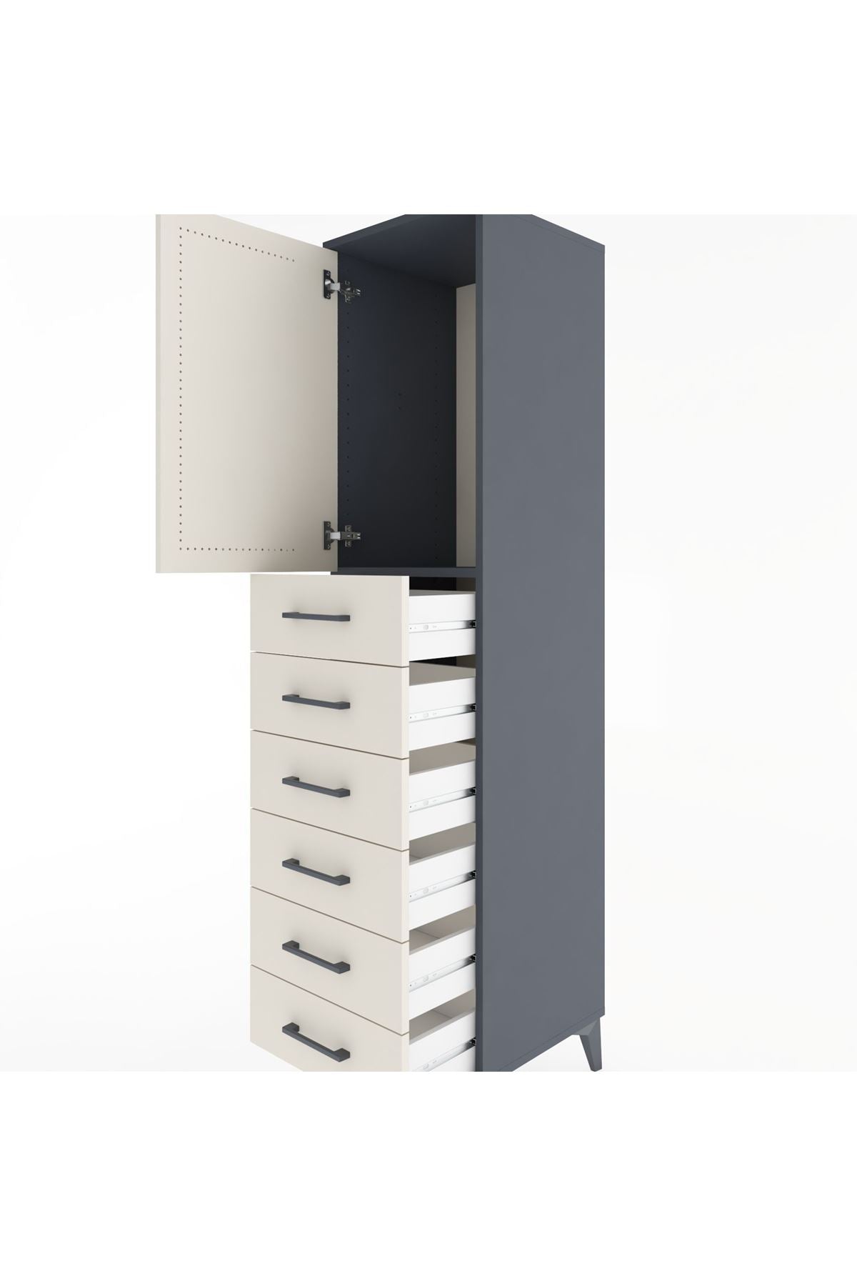 Hyperion Dolap Tek Raflı 6 Çekmeceli Tek Kapaklı 44x44x182 - S55M003V4B