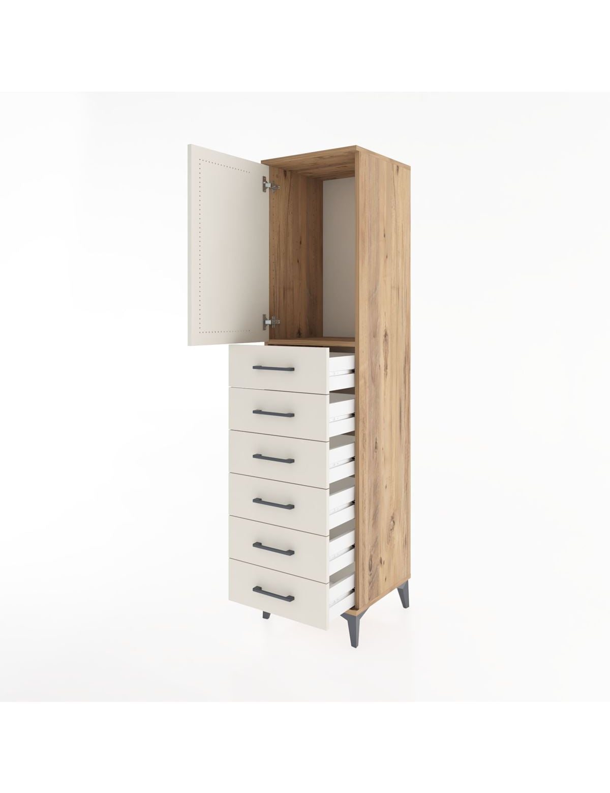 Hyperion Dolap Tek Raflı 6 Çekmeceli Tek Kapaklı 44x44x182 - S55M003V7B