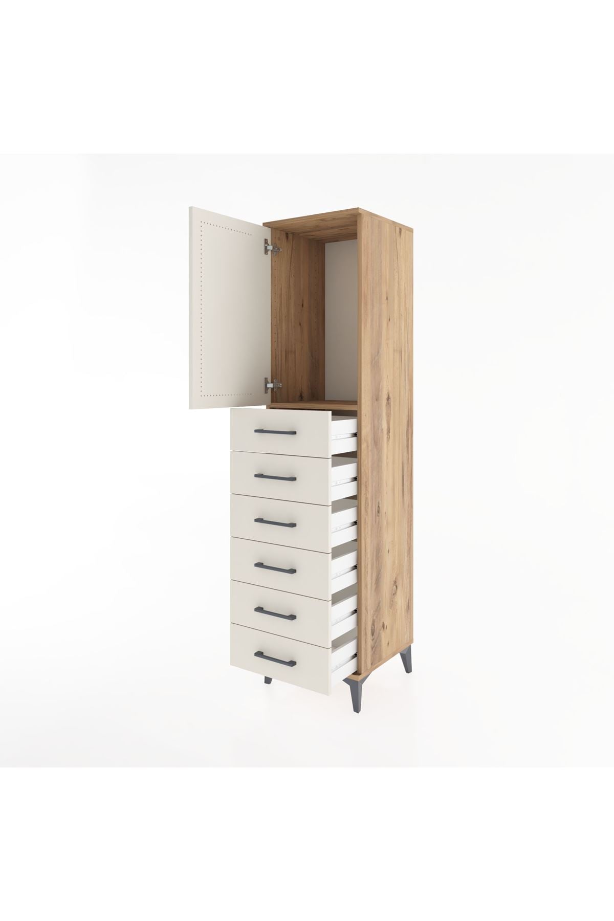 Hyperion Dolap Tek Raflı 6 Çekmeceli Tek Kapaklı 44x44x182 - S55M003V7B