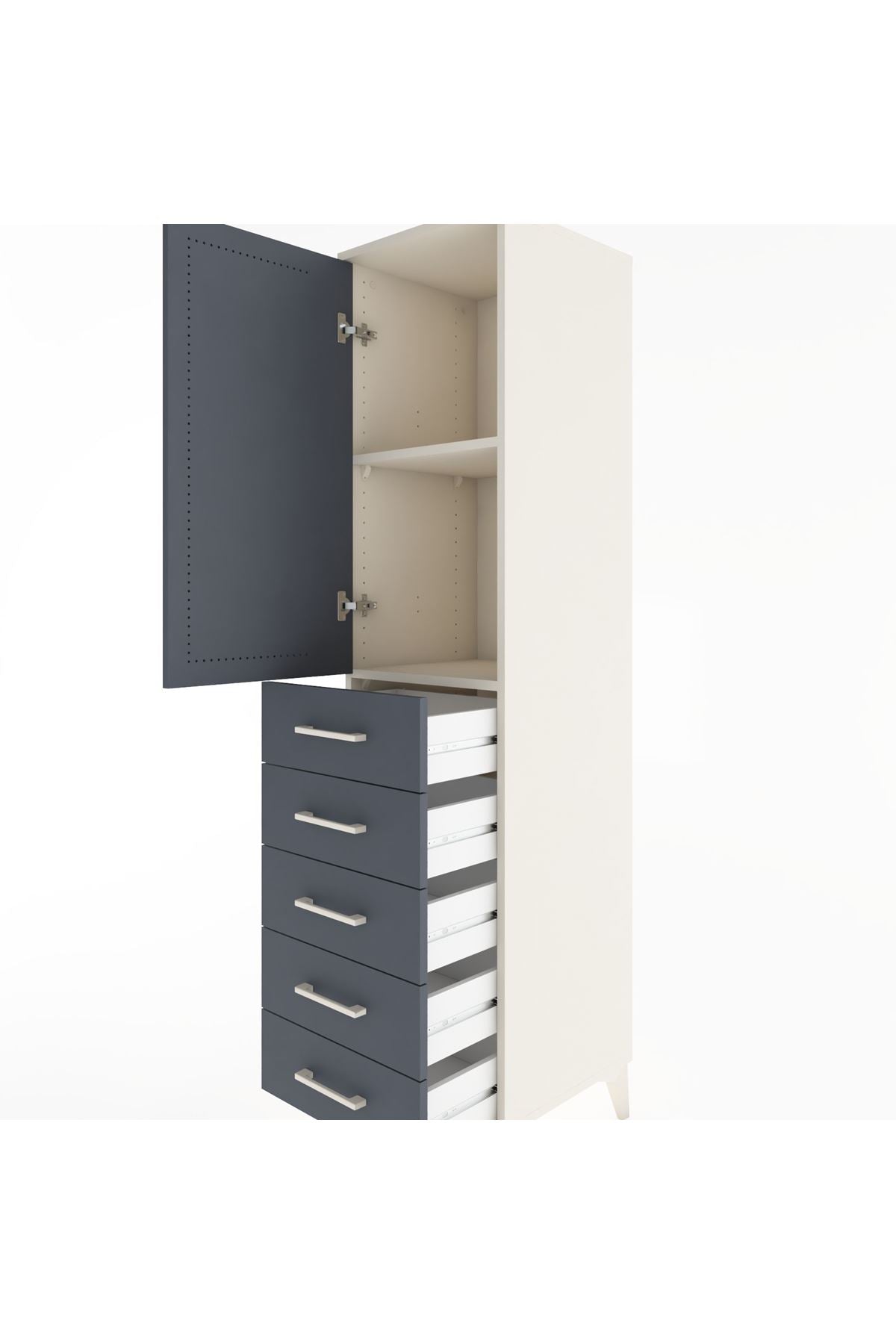 Hyperion Dolap 2 Raflı 5 Çekmeceli Tek Kapaklı 44x44x182 - S55M004V2B