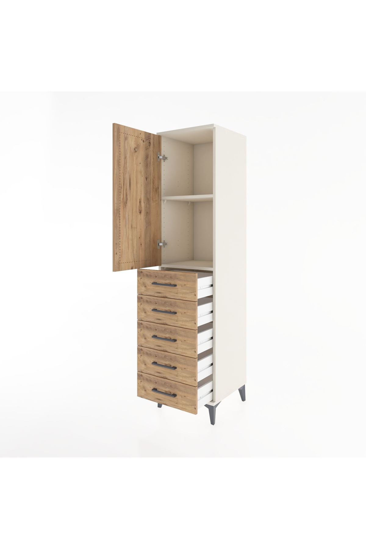 Hyperion Dolap 2 Raflı 5 Çekmeceli Tek Kapaklı 44x44x182 - S55M004V3B