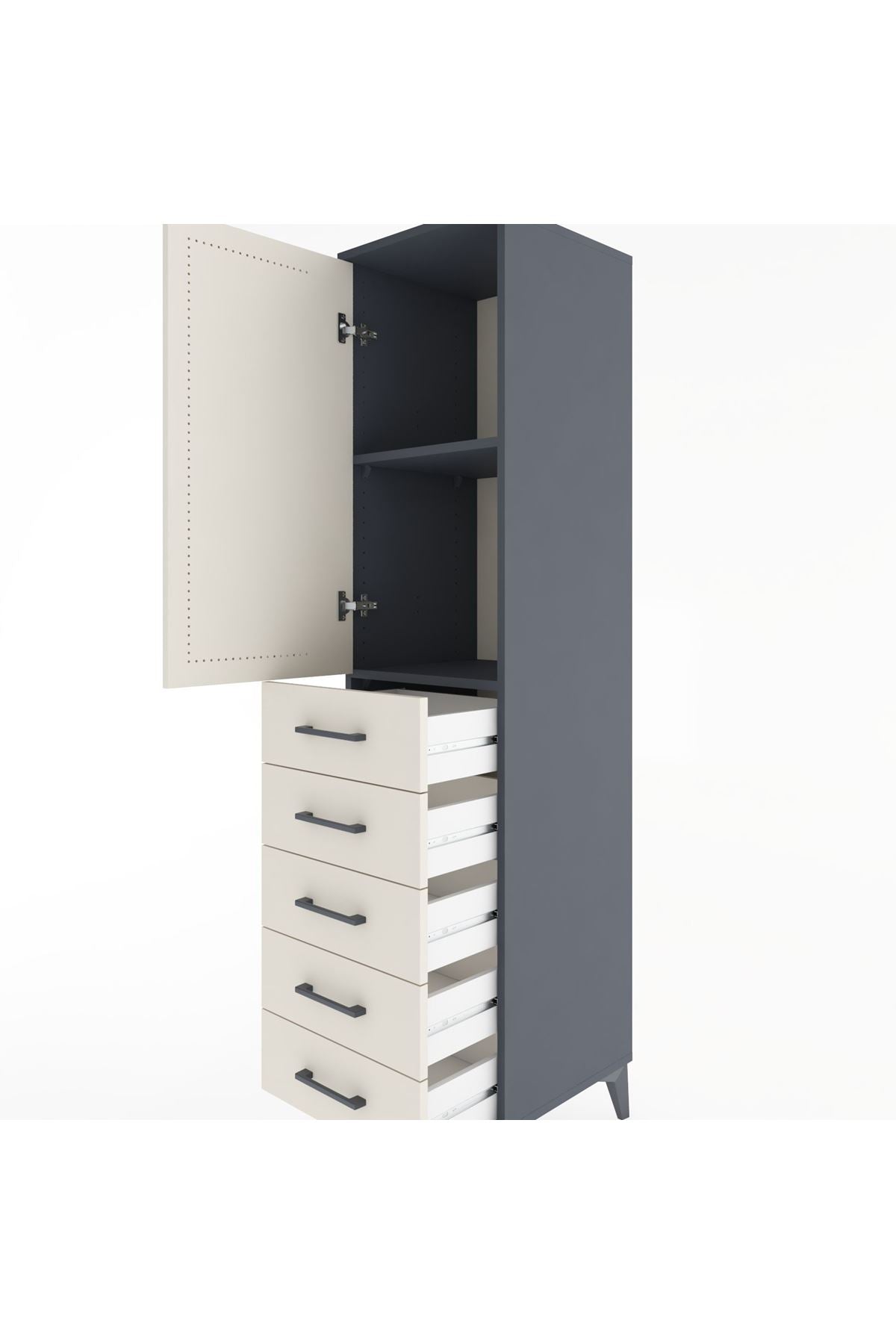 Hyperion Dolap 2 Raflı 5 Çekmeceli Tek Kapaklı 44x44x182 - S55M004V4B