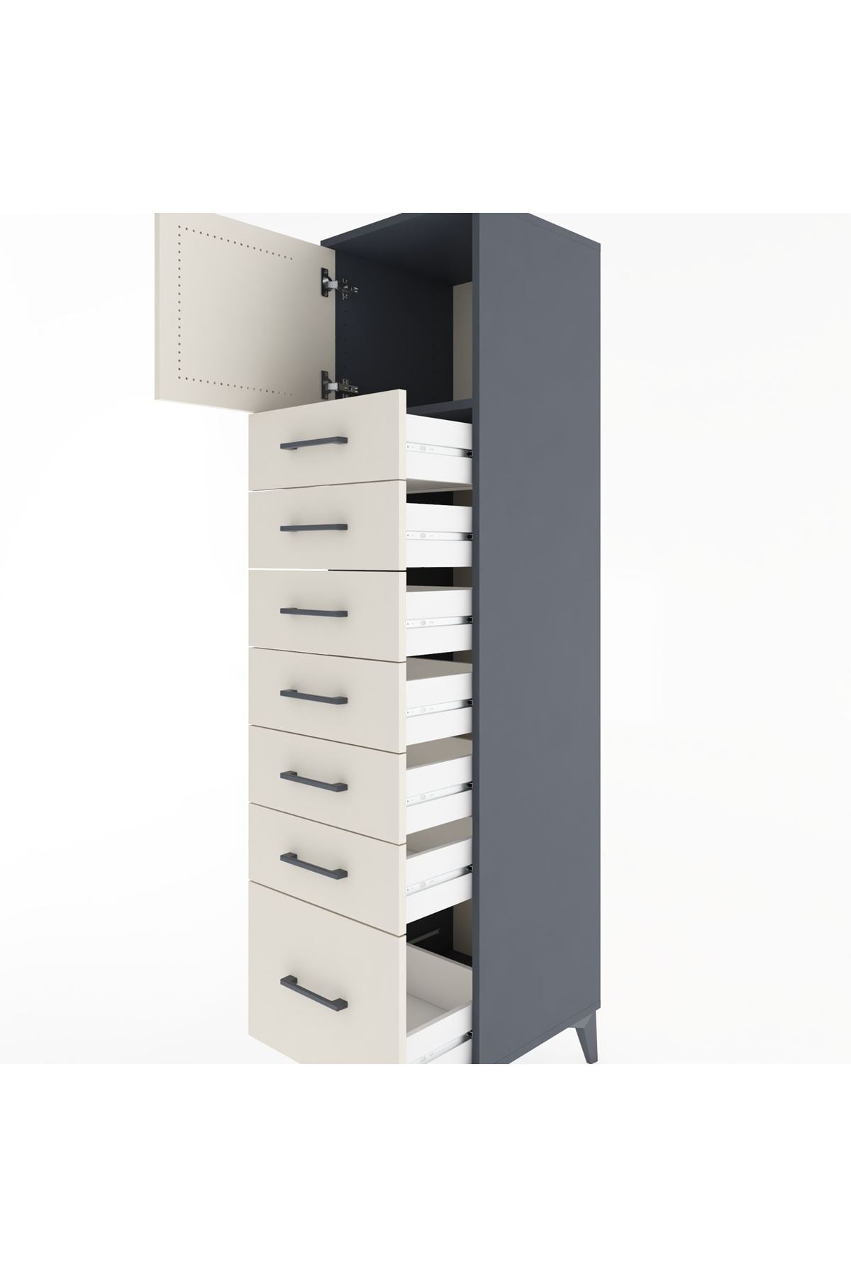 Hyperion Dolap Tek Raflı 7 Çekmeceli Tek Kapaklı 44x44x182 - S55M010V4B