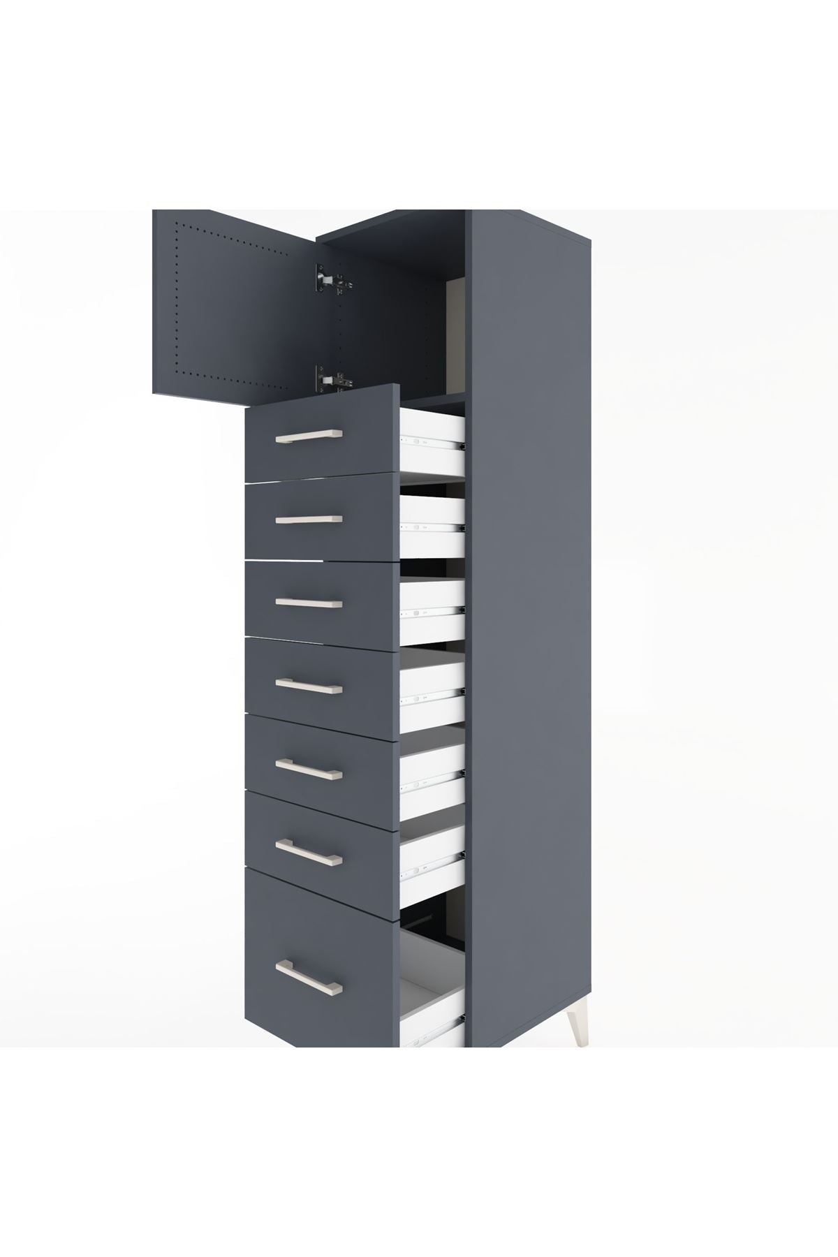 Hyperion Dolap Tek Raflı 7 Çekmeceli Tek Kapaklı 44x44x182 - S55M010V5B