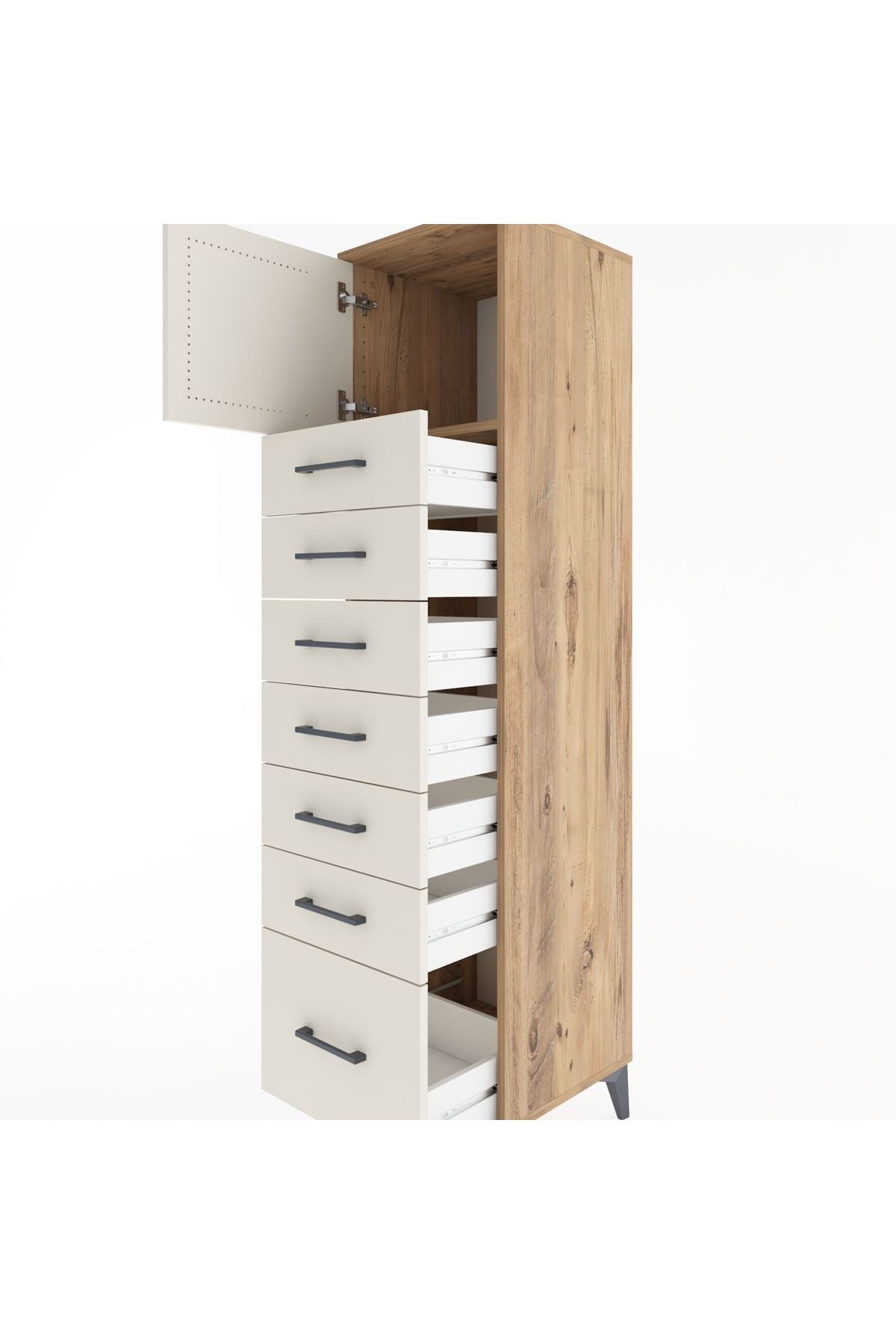 Hyperion Dolap Tek Raflı 7 Çekmeceli Tek Kapaklı 44x44x182 - S55M010V7B