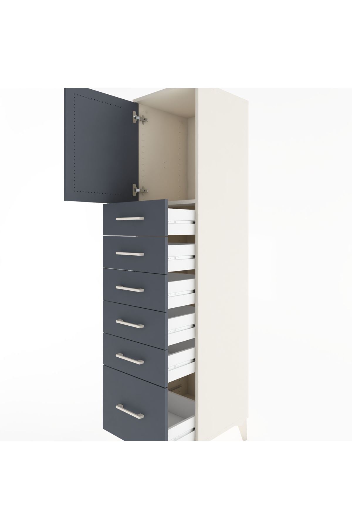 Hyperion Dolap Tek Raflı 6 Çekmeceli Tek Kapaklı 44x44x182 - S55M011V2B