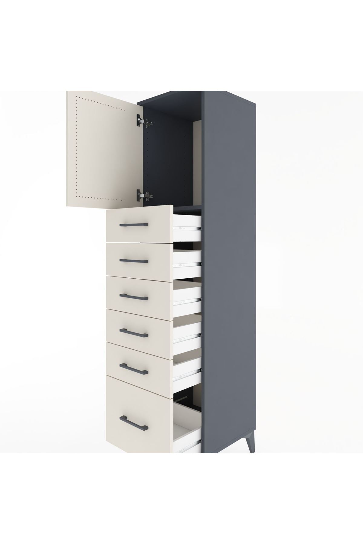 Hyperion Dolap Tek Raflı 6 Çekmeceli Tek Kapaklı 44x44x182 - S55M011V4B