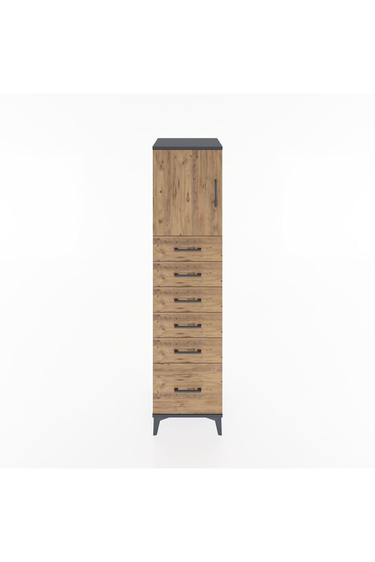 Hyperion Dolap Tek Raflı 6 Çekmeceli Tek Kapaklı 44x44x182 - S55M011V6B