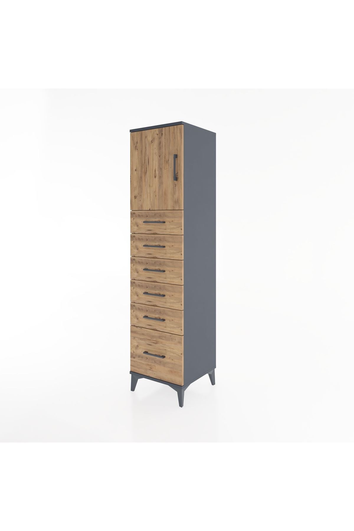 Hyperion Dolap Tek Raflı 6 Çekmeceli Tek Kapaklı 44x44x182 - S55M011V6B