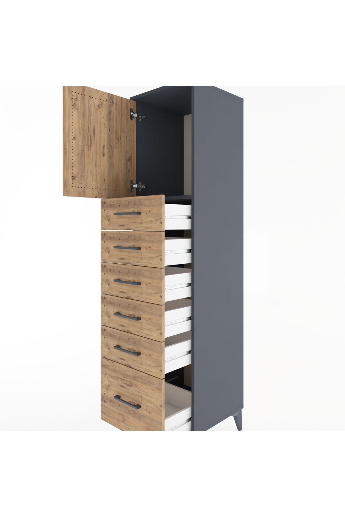 Hyperion Dolap Tek Raflı 6 Çekmeceli Tek Kapaklı 44x44x182 - S55M011V6B