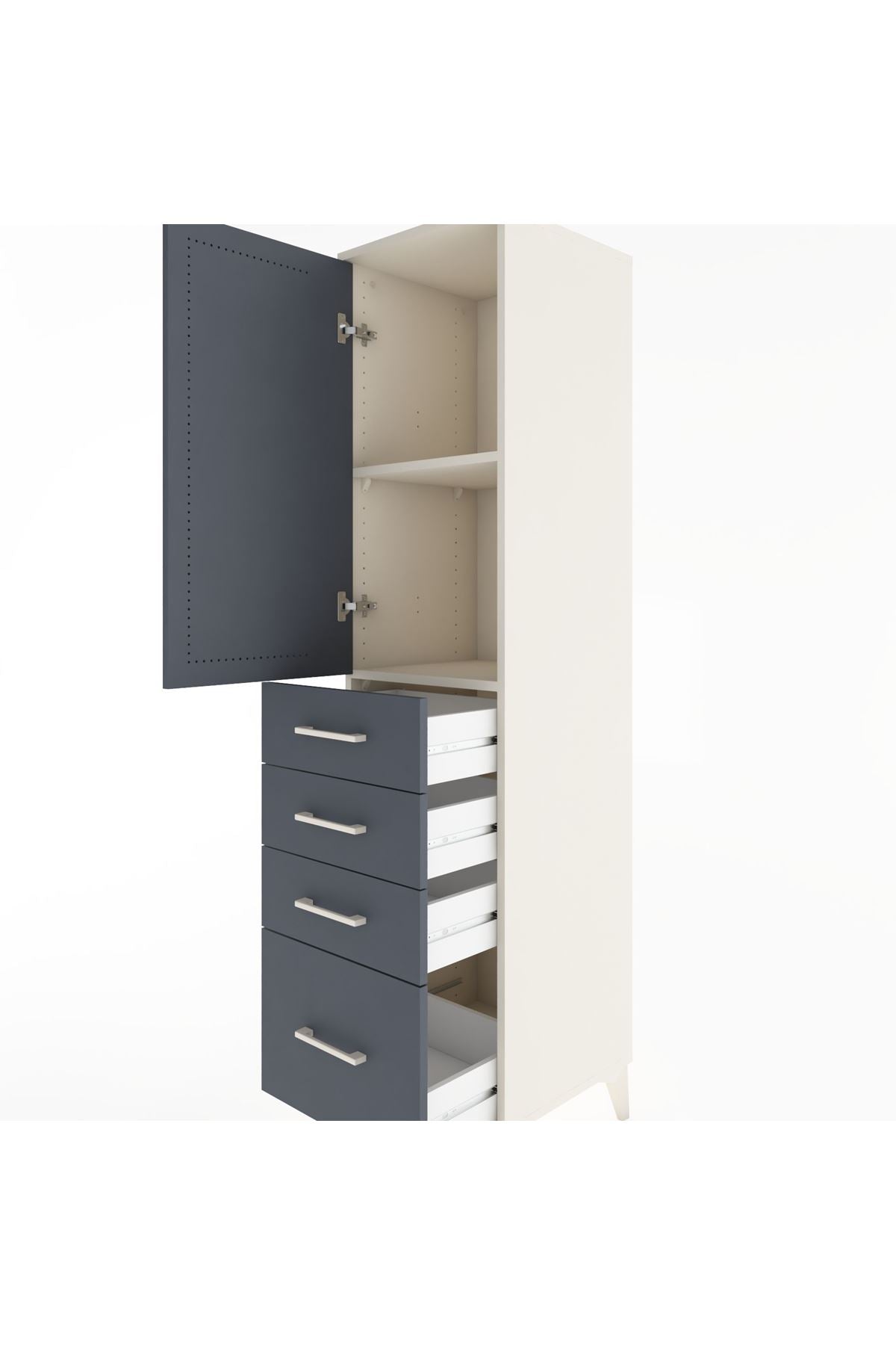 Hyperion Dolap 2 Raflı 4 Çekmeceli Tek Kapaklı 44x44x182 - S55M013V2B