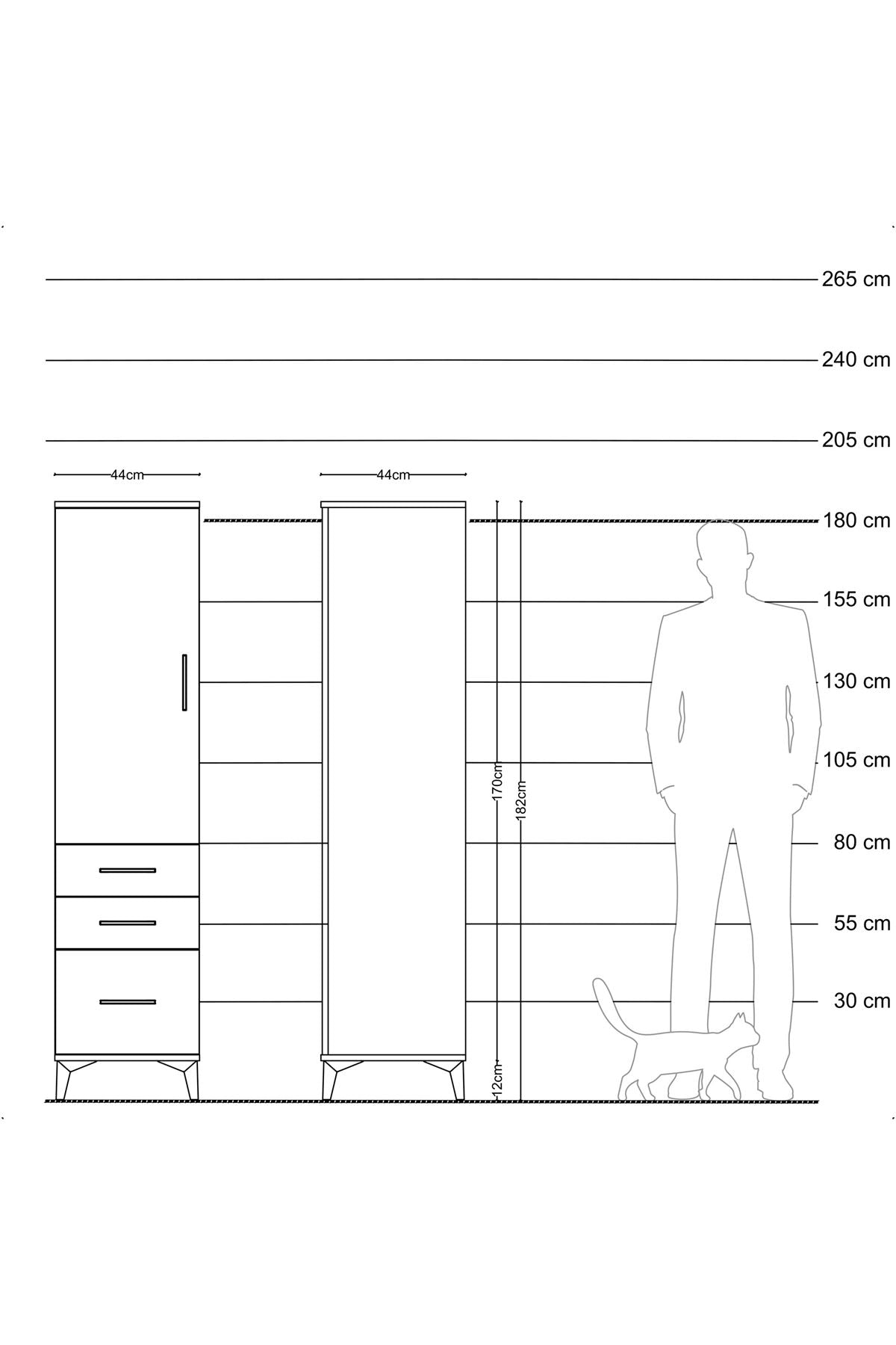 Hyperion Dolap 2 Raflı 3 Çekmeceli Tek Kapaklı 44x44x182 - S55M014V4B