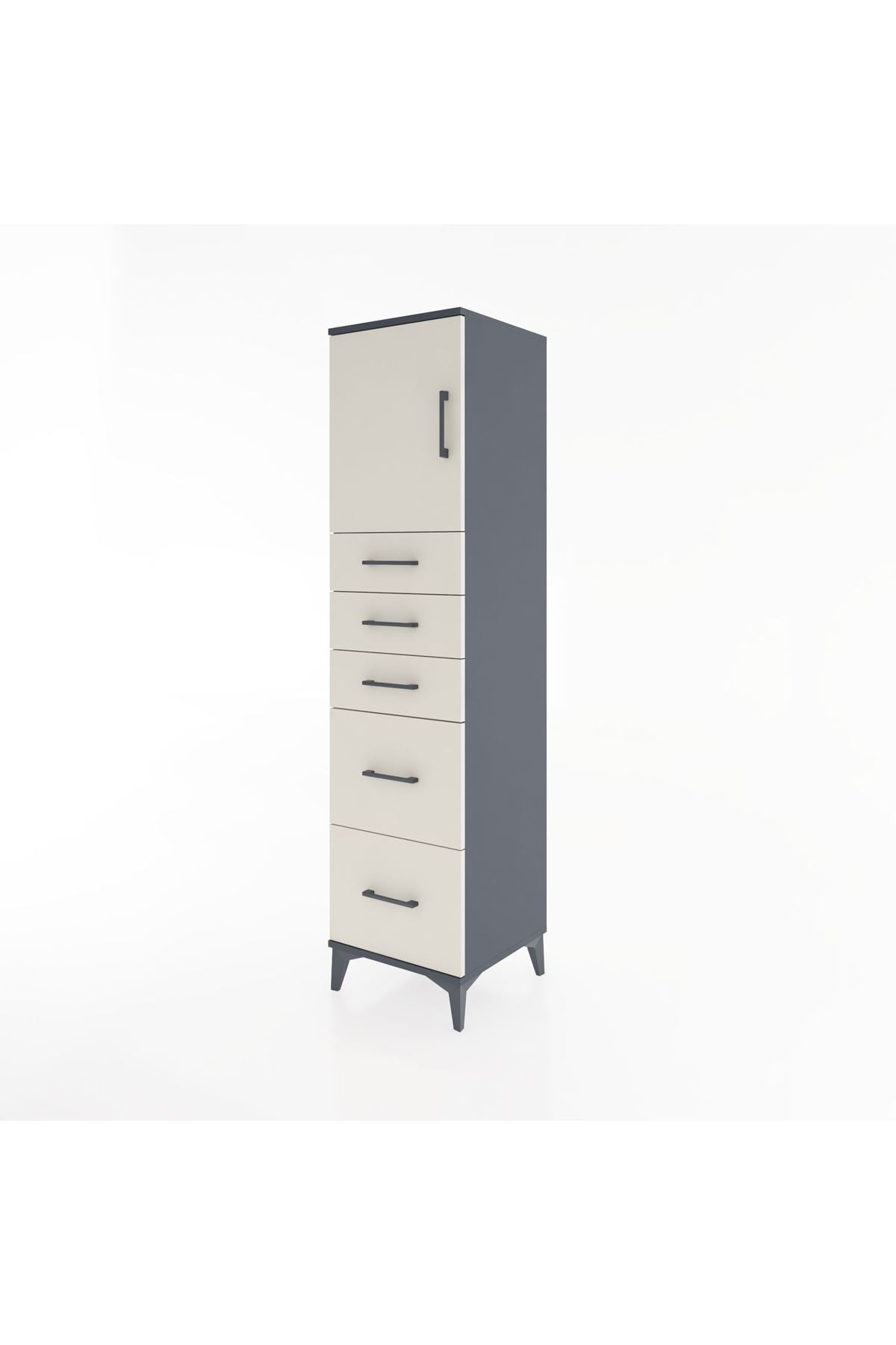 Hyperion Dolap Tek Raflı 5 Çekmeceli Tek Kapaklı 44x44x182 - S55M018V4B