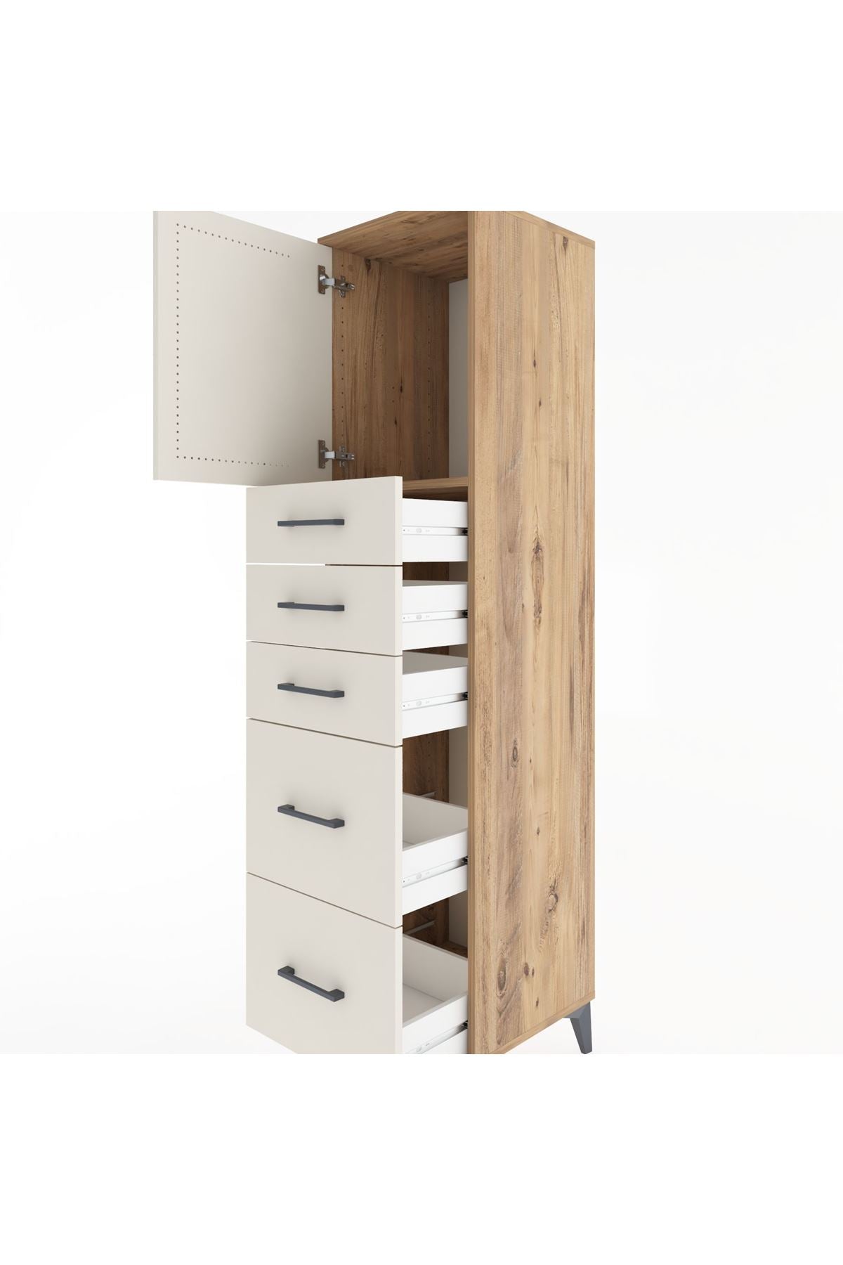 Hyperion Dolap Tek Raflı 5 Çekmeceli Tek Kapaklı 44x44x182 - S55M018V7B