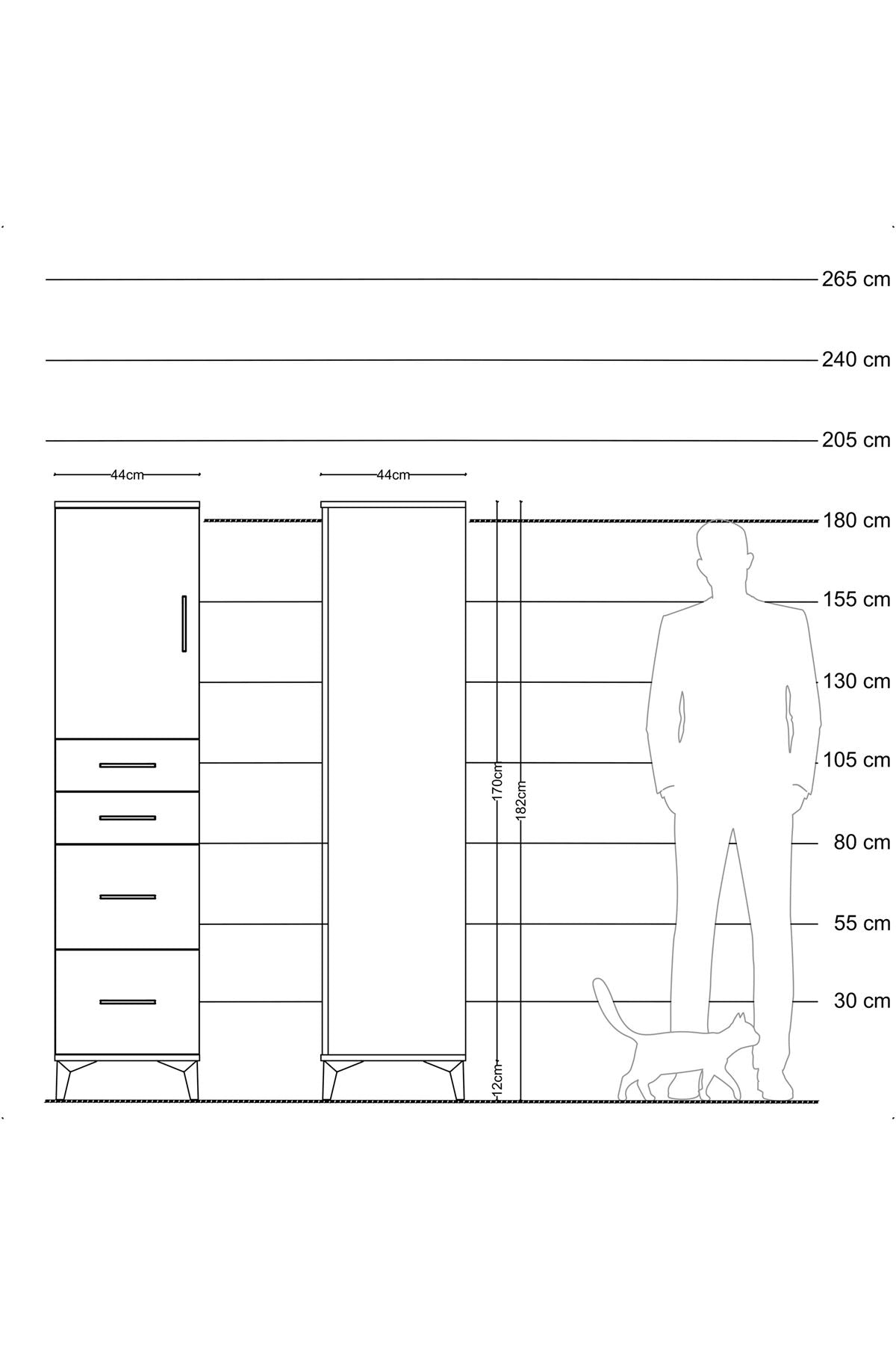 Hyperion Dolap Tek Raflı 4 Çekmeceli Tek Kapaklı 44x44x182 - S55M019V3B