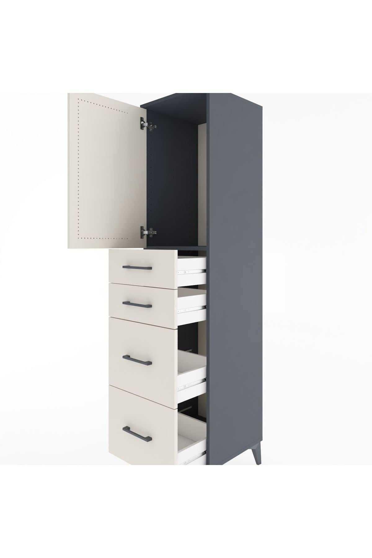 Hyperion Dolap Tek Raflı 4 Çekmeceli Tek Kapaklı 44x44x182 - S55M019V4B