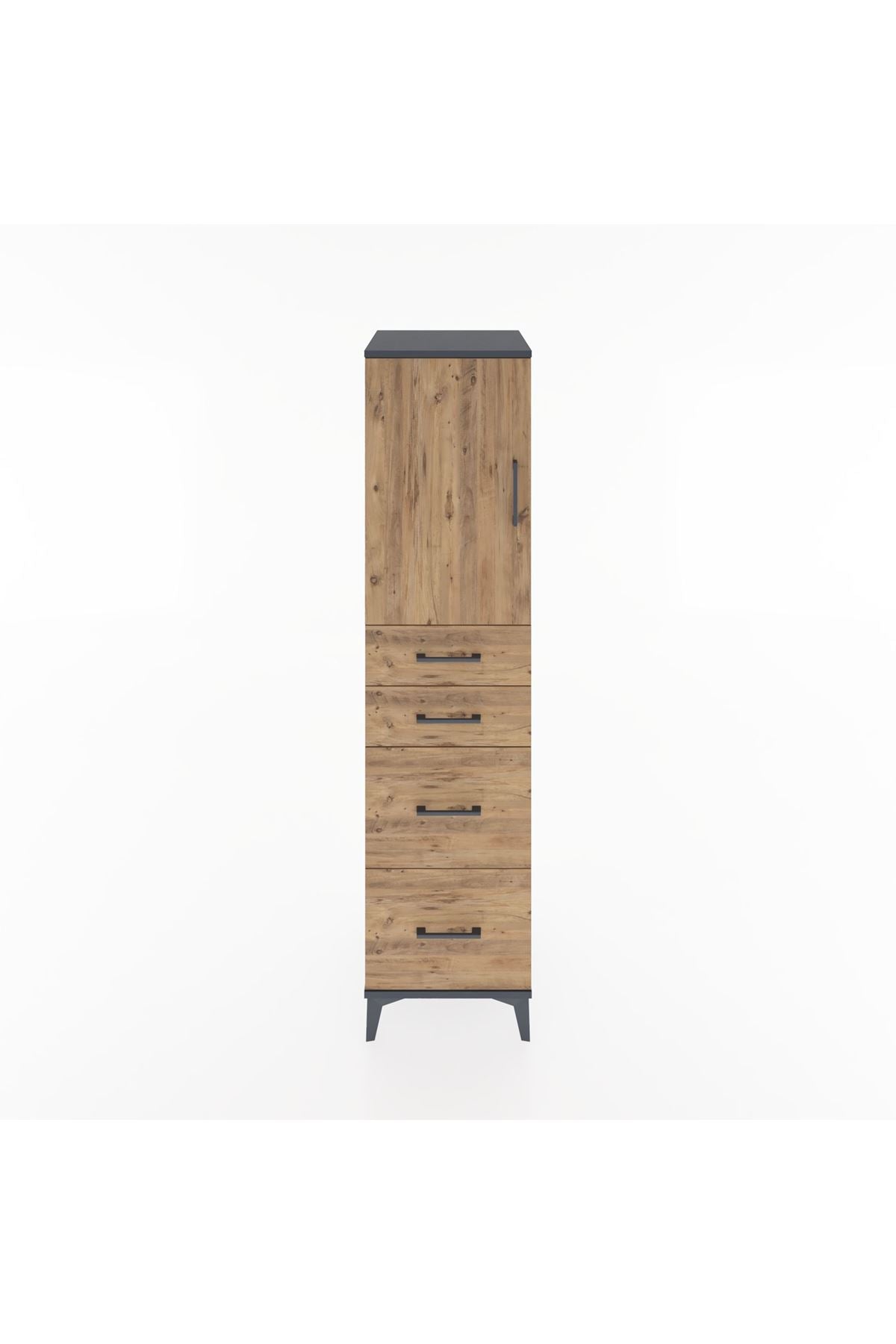Hyperion Dolap Tek Raflı 4 Çekmeceli Tek Kapaklı 44x44x182 - S55M019V6B