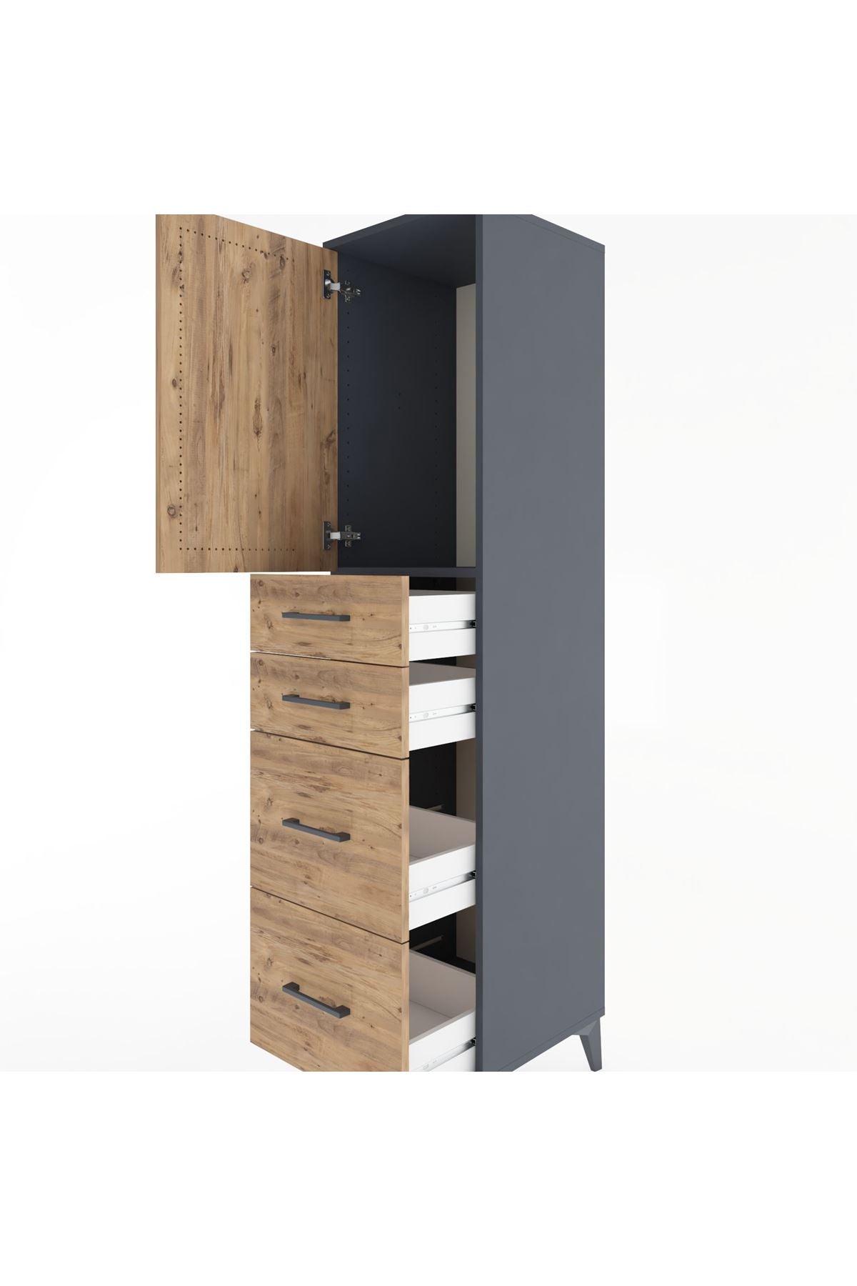 Hyperion Dolap Tek Raflı 4 Çekmeceli Tek Kapaklı 44x44x182 - S55M019V6B