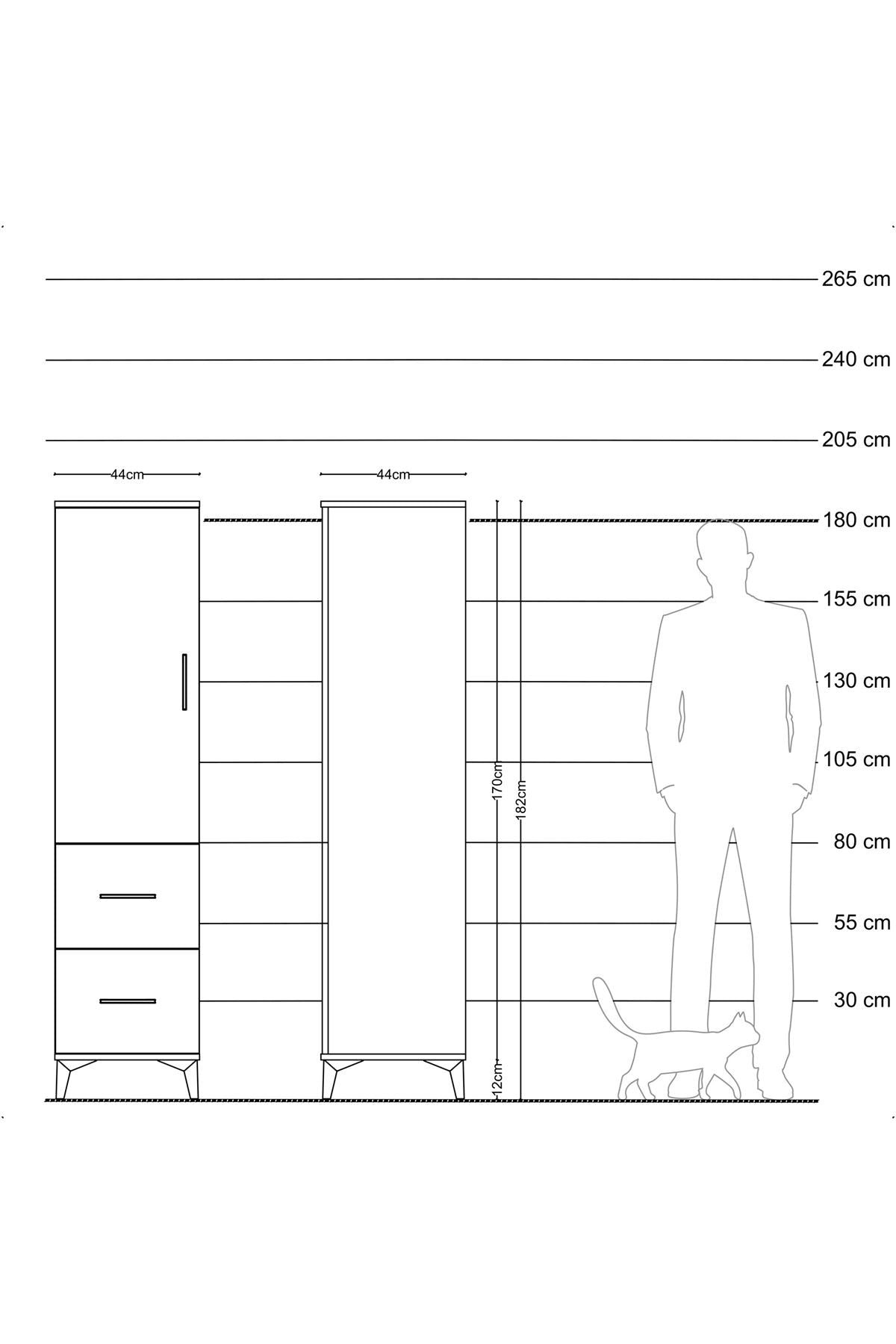 Hyperion Dolap 3 Raflı 2 Çekmeceli Tek Kapaklı 44x44x182 - S55M021V1B