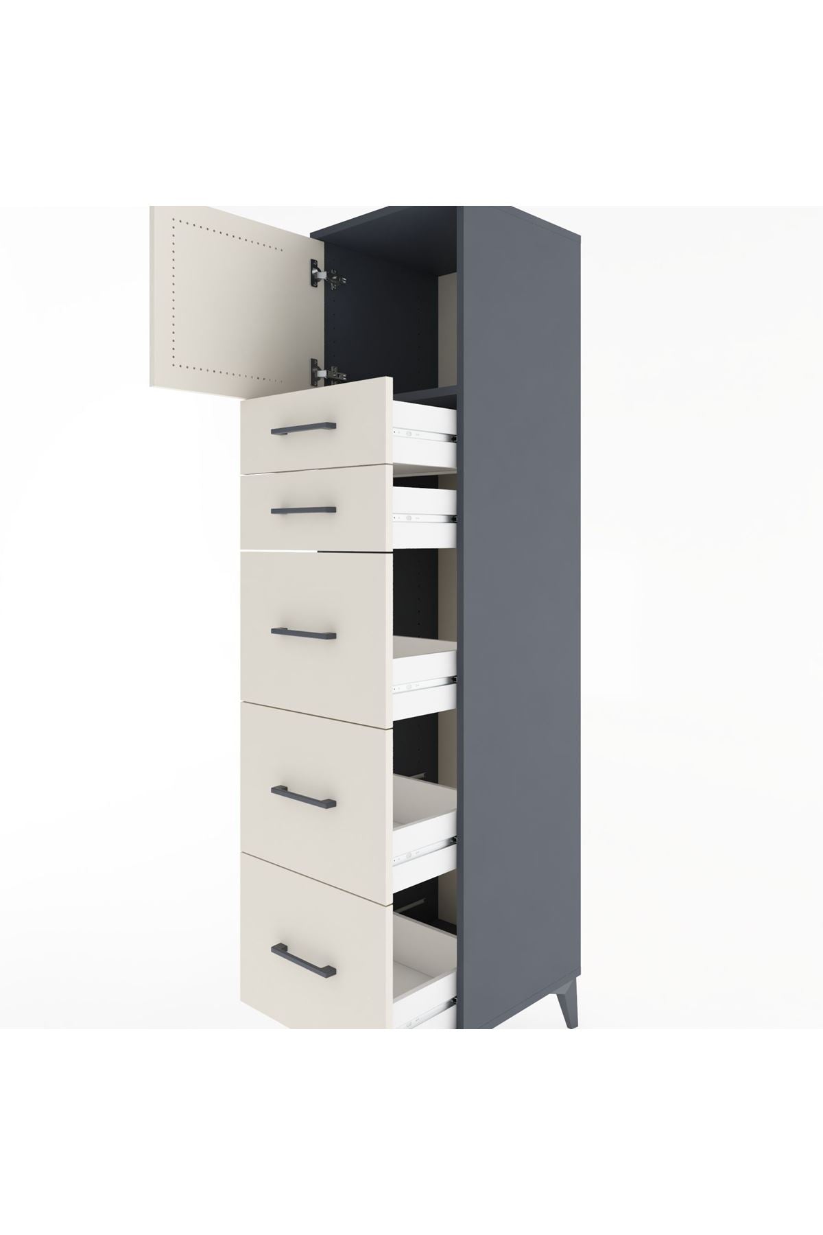 Hyperion Dolap Tek Raflı 5 Çekmeceli Tek Kapaklı 44x44x182 - S55M022V4B