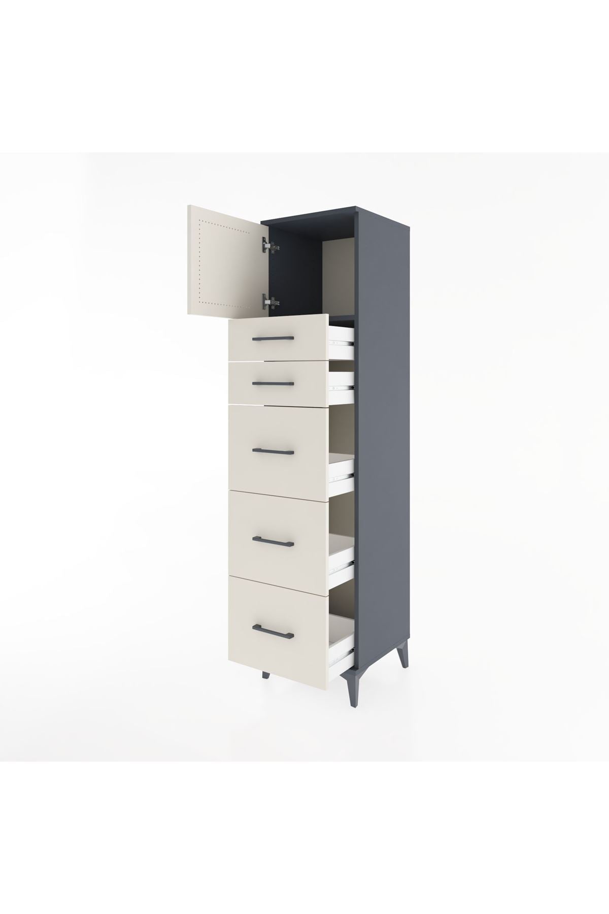 Hyperion Dolap Tek Raflı 5 Çekmeceli Tek Kapaklı 44x44x182 - S55M022V4B