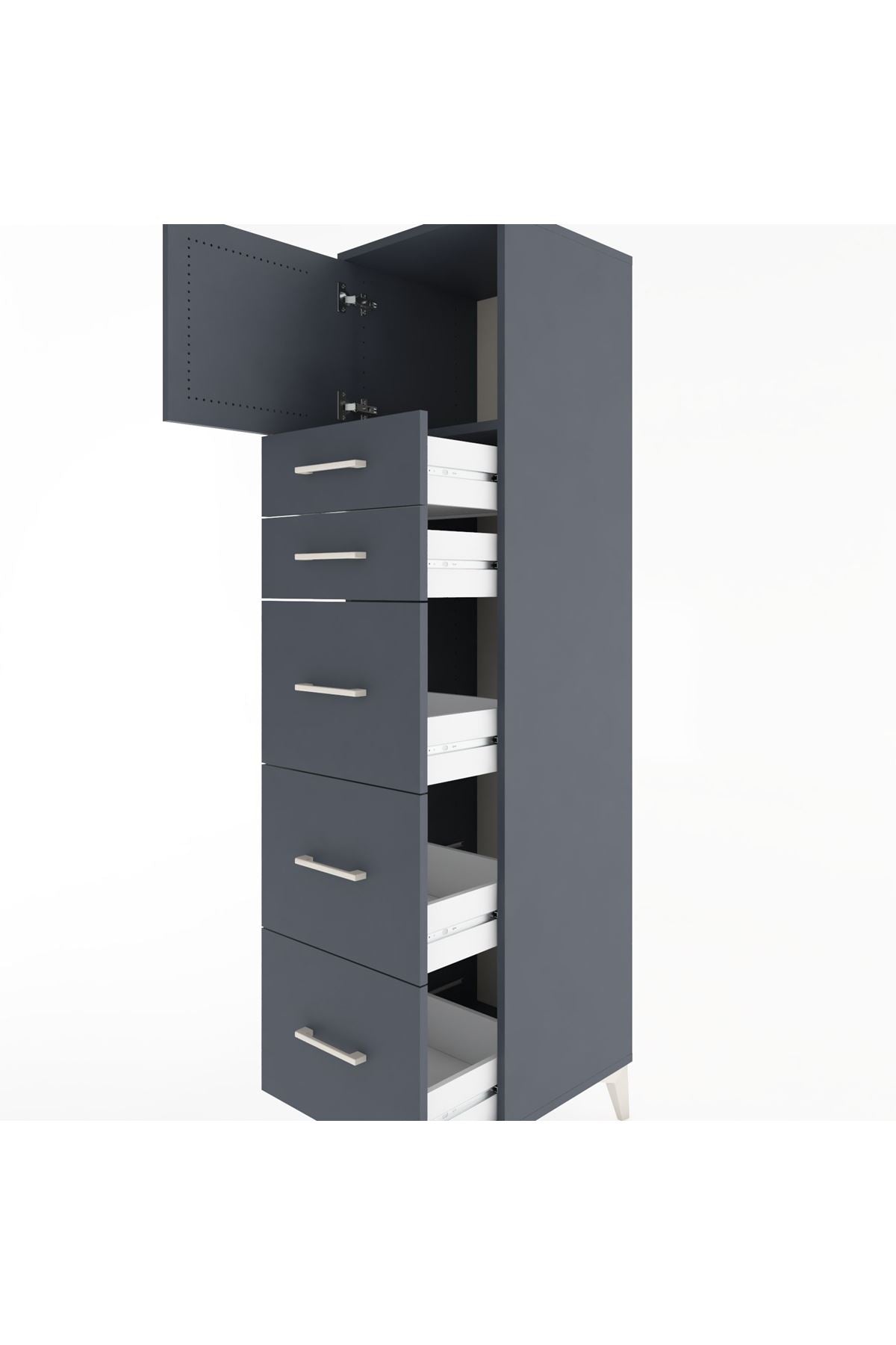 Hyperion Dolap Tek Raflı 5 Çekmeceli Tek Kapaklı 44x44x182 - S55M022V5B