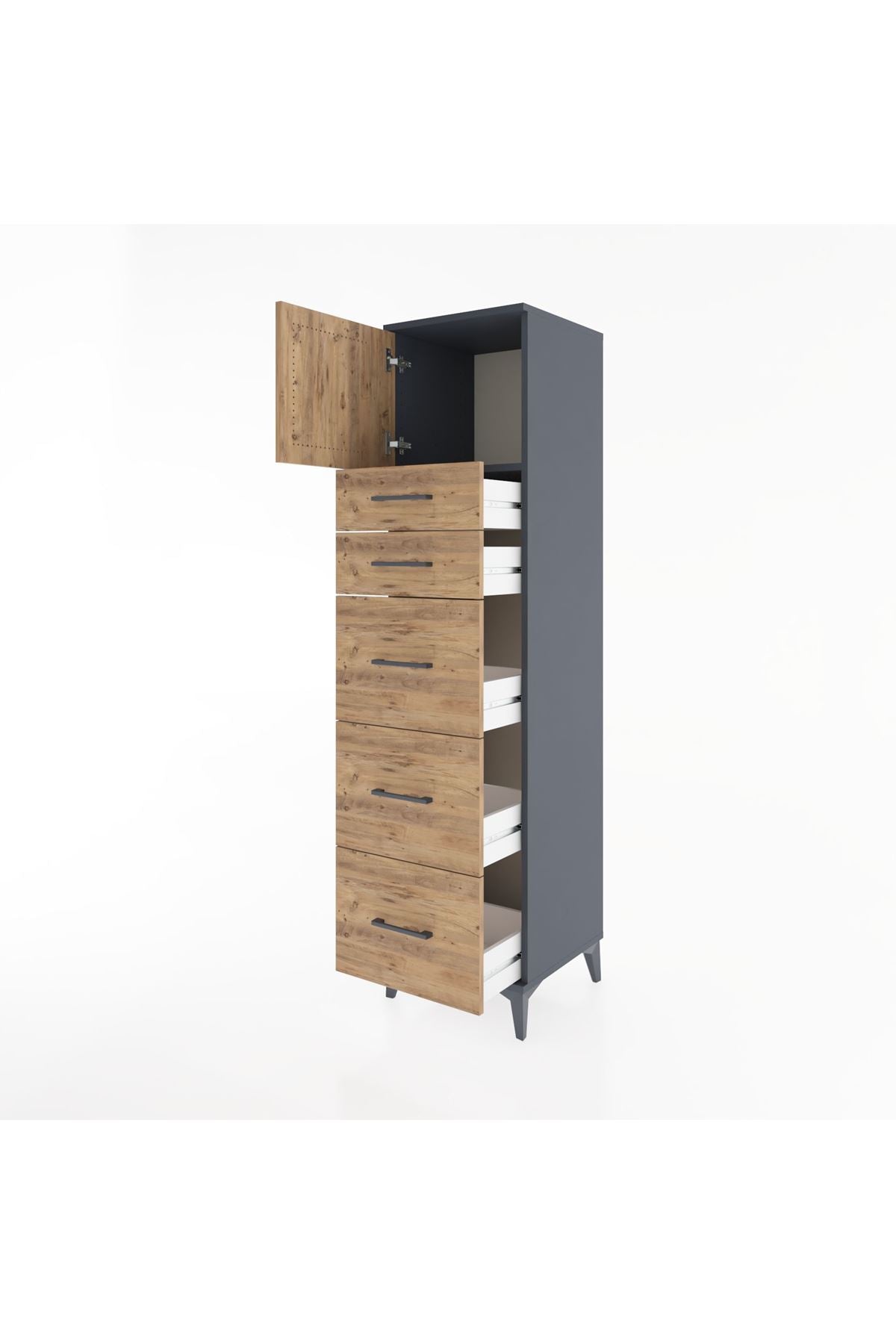 Hyperion Dolap Tek Raflı 5 Çekmeceli Tek Kapaklı 44x44x182 - S55M022V6B