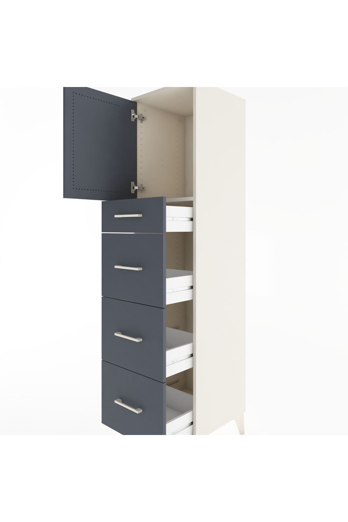 Hyperion Dolap Tek Raflı 4 Çekmeceli Tek Kapaklı 44x44x182 - S55M023V2B
